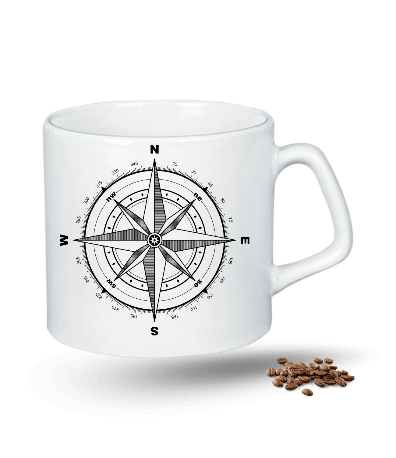 Camping Temalı Pusula Baskılı Porselen Afilli Kupa Bardak