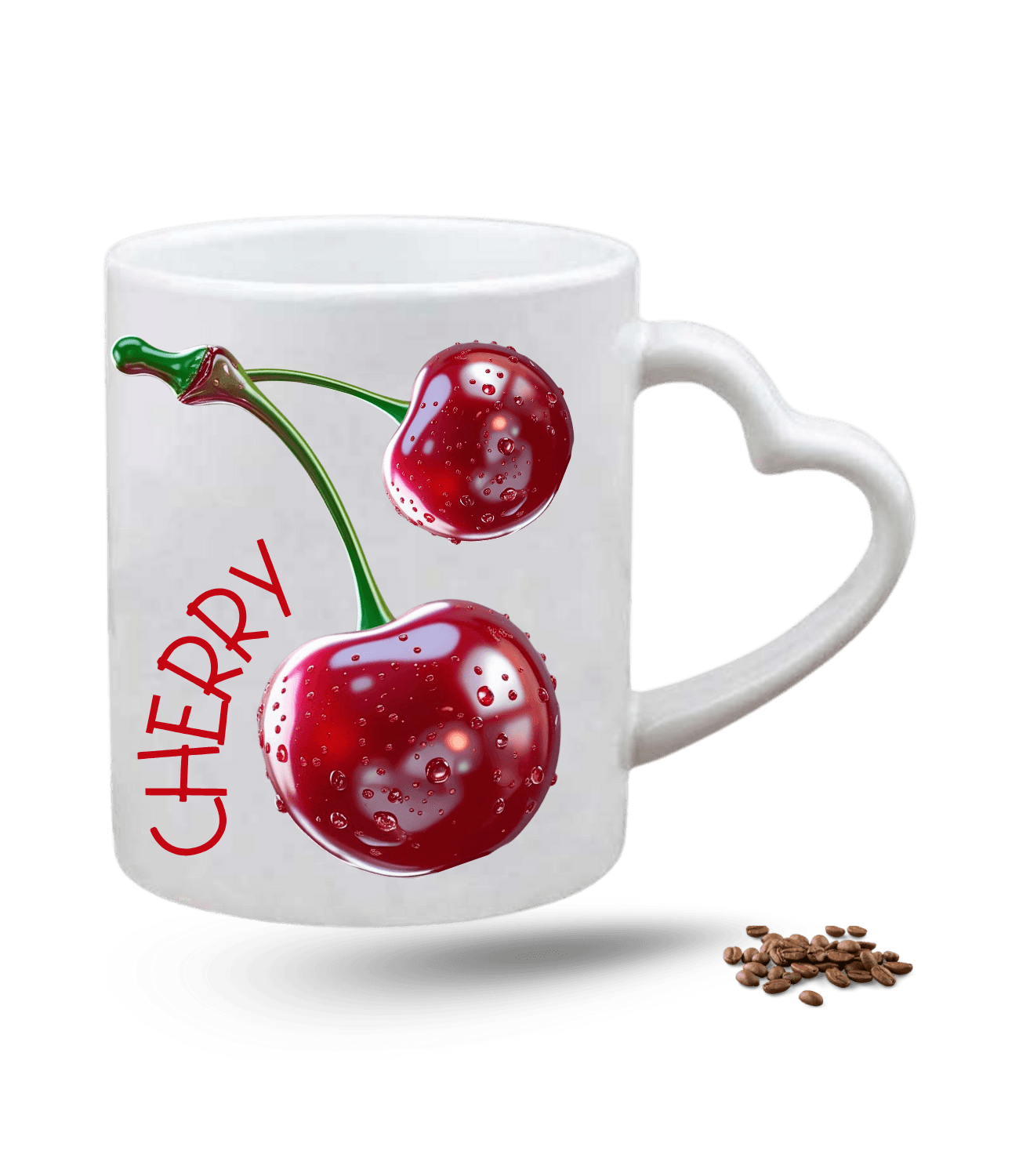 3d Kiraz Cherry Baskılı Porselen Kalp Kulp Kupa Bardak