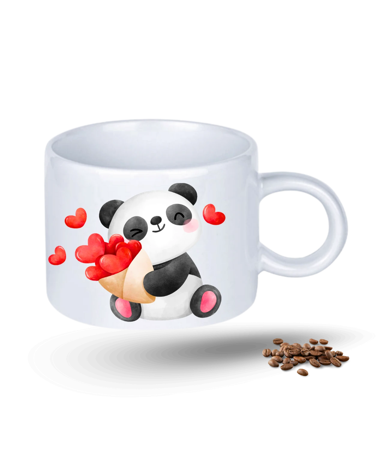 Aşk Temalı Kalpli Panda Baskılı Porselen Motto Kupa Bardak