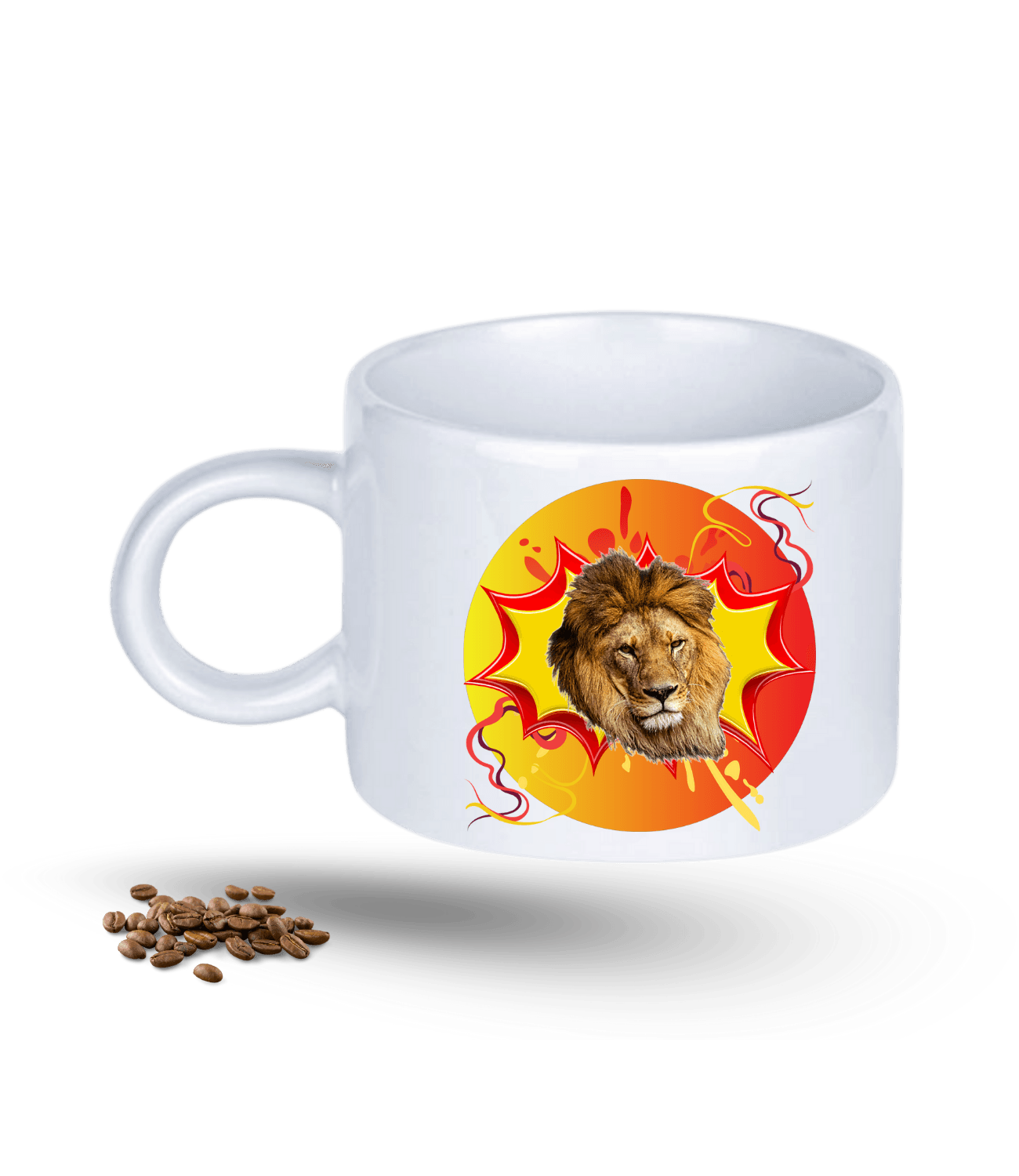 Sarı Kırmızılı Arslan Temalı Aslan Baskılı Porselen Motto Kupa Bardak