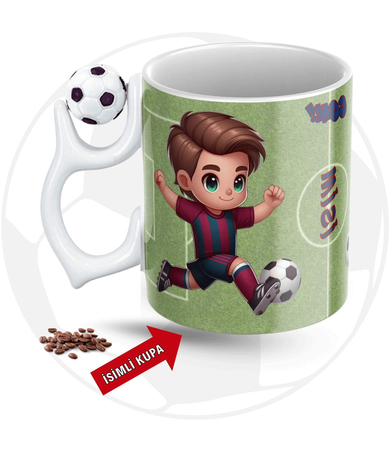 Bordo Mavi Forma Oyunculu Futbol Toplu Kupa + Baskılı Pamuklu Tişört Kombin