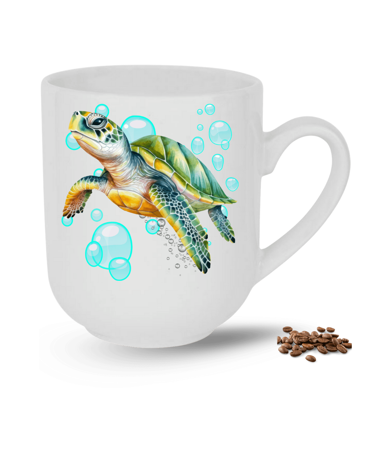 Caretta Su Kaplumbağa Baskılı Elit Lüx Porselen Kupa Bardak