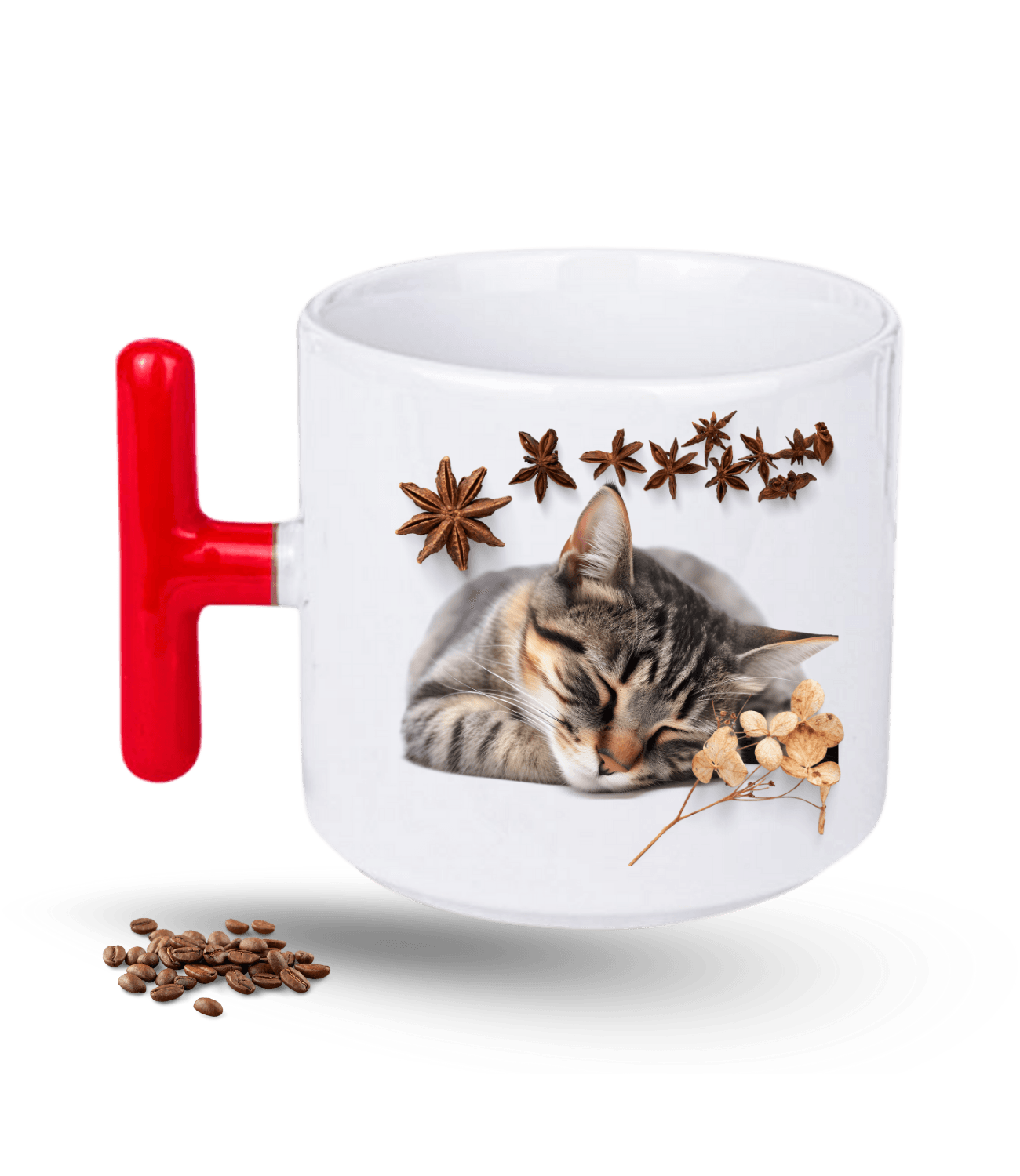 Uykucu Kedi Temalı Kedi Sever Baskılı T Saplı Porselen Kupa Bardak