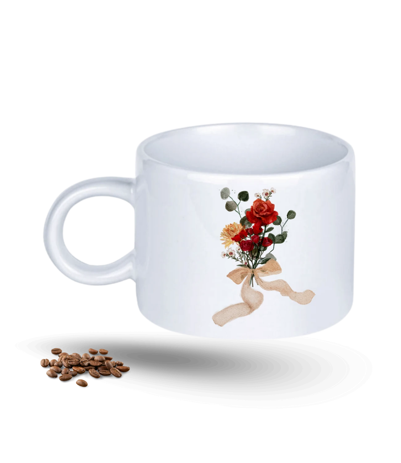 Sevgi Temalı Gül Buketi Baskılı Porselen Motto Kupa Bardak