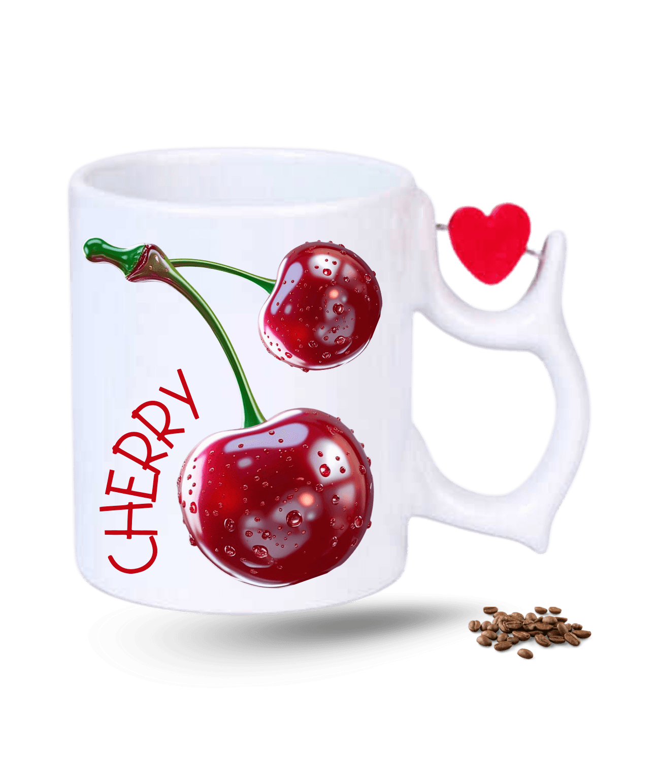 3d Kiraz Cherry Baskılı Porselen Dönen Kalp Figürlü Kupa Bardak