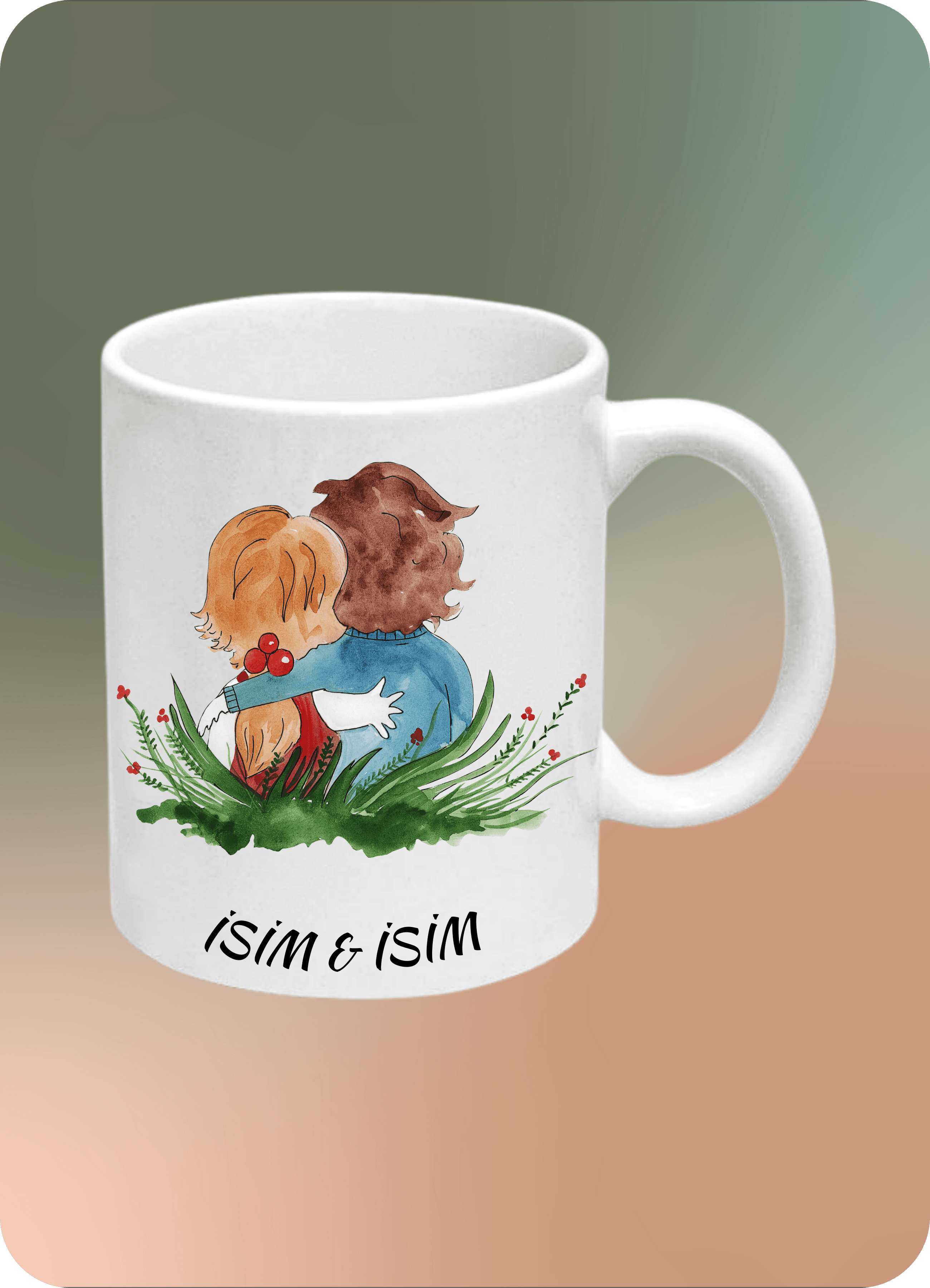 Romantik Sevgili Çift Baskılı İsimli Kupa Bardak Çay Kahve Fincanı