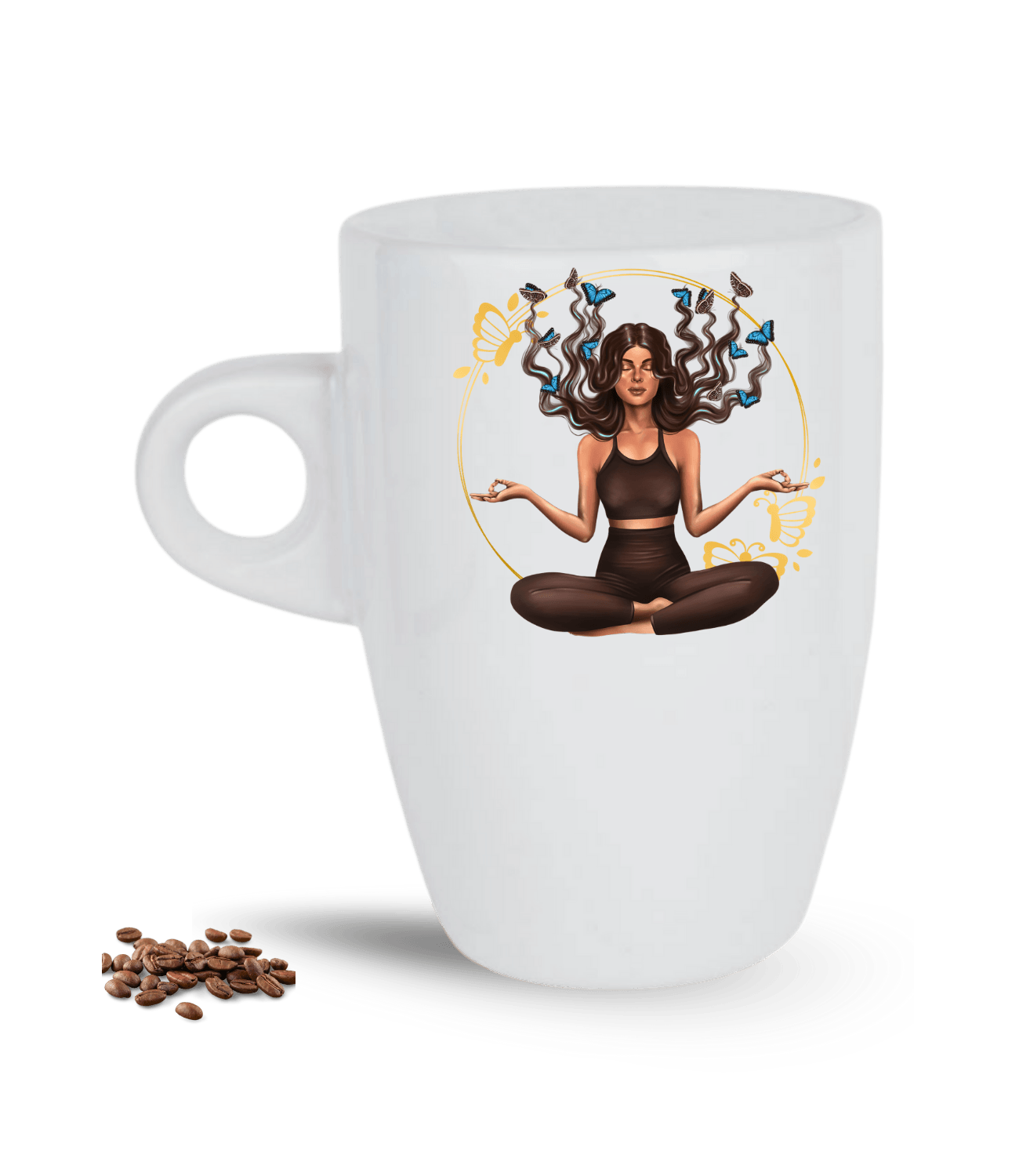 Yoga Temalı Kelebek Saçlı Kız Baskılı Porselen Latte Kupa Bardak