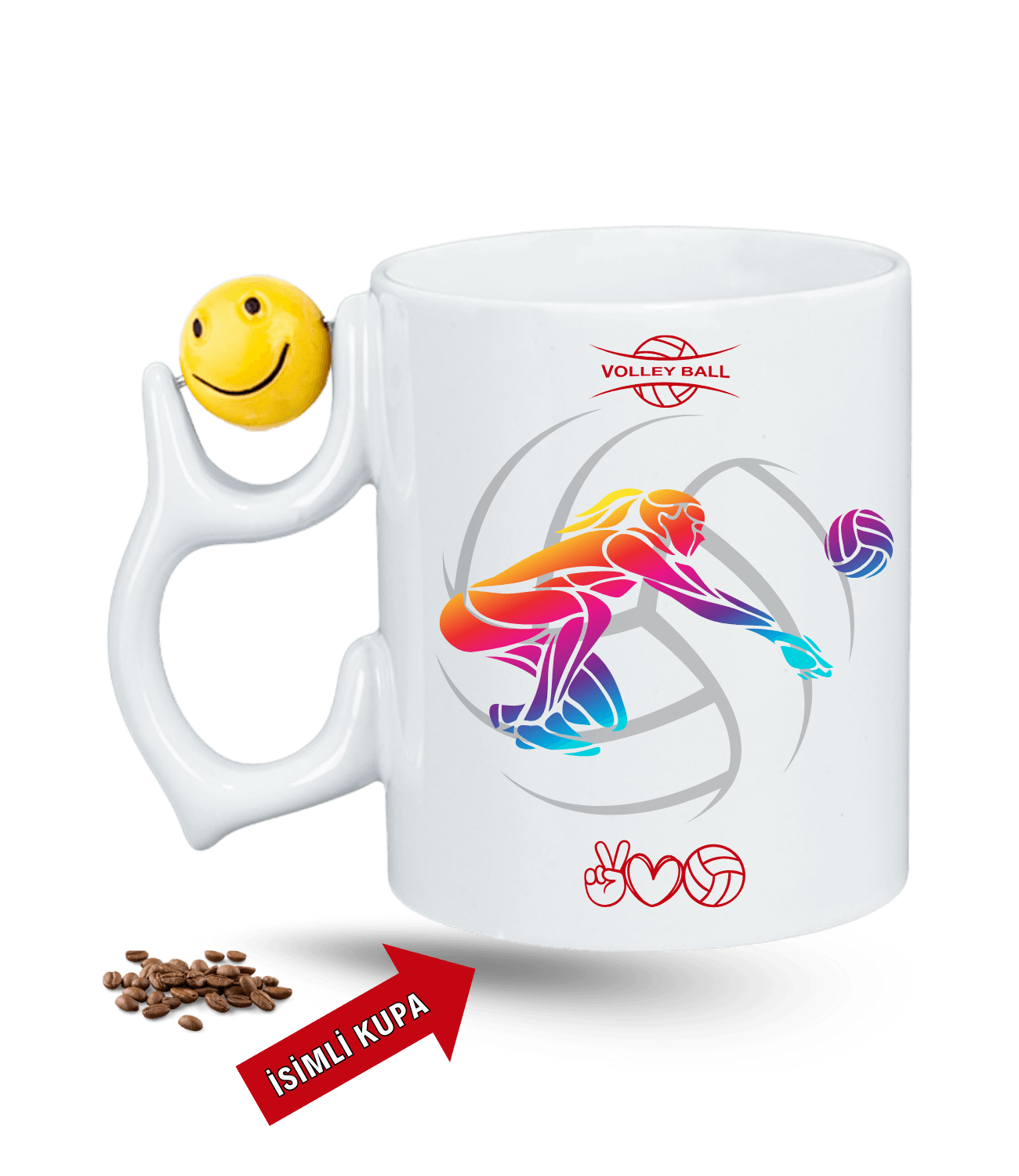 Voleybol Temalı Pasör Kadın Oyuncu Libero Baskılı Emoji Dönen Toplu Kupa Bardak Çay Kahve Fincanı