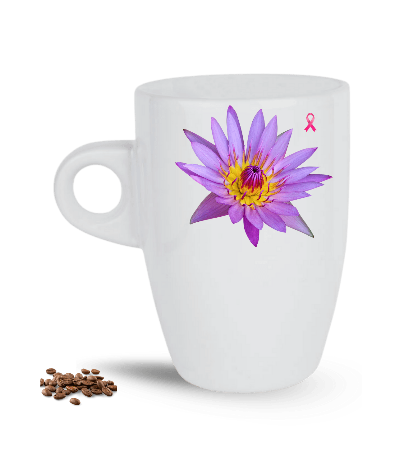 Mor Lotus Çiçeği Baskılı Porselen Latte Kupa Bardak