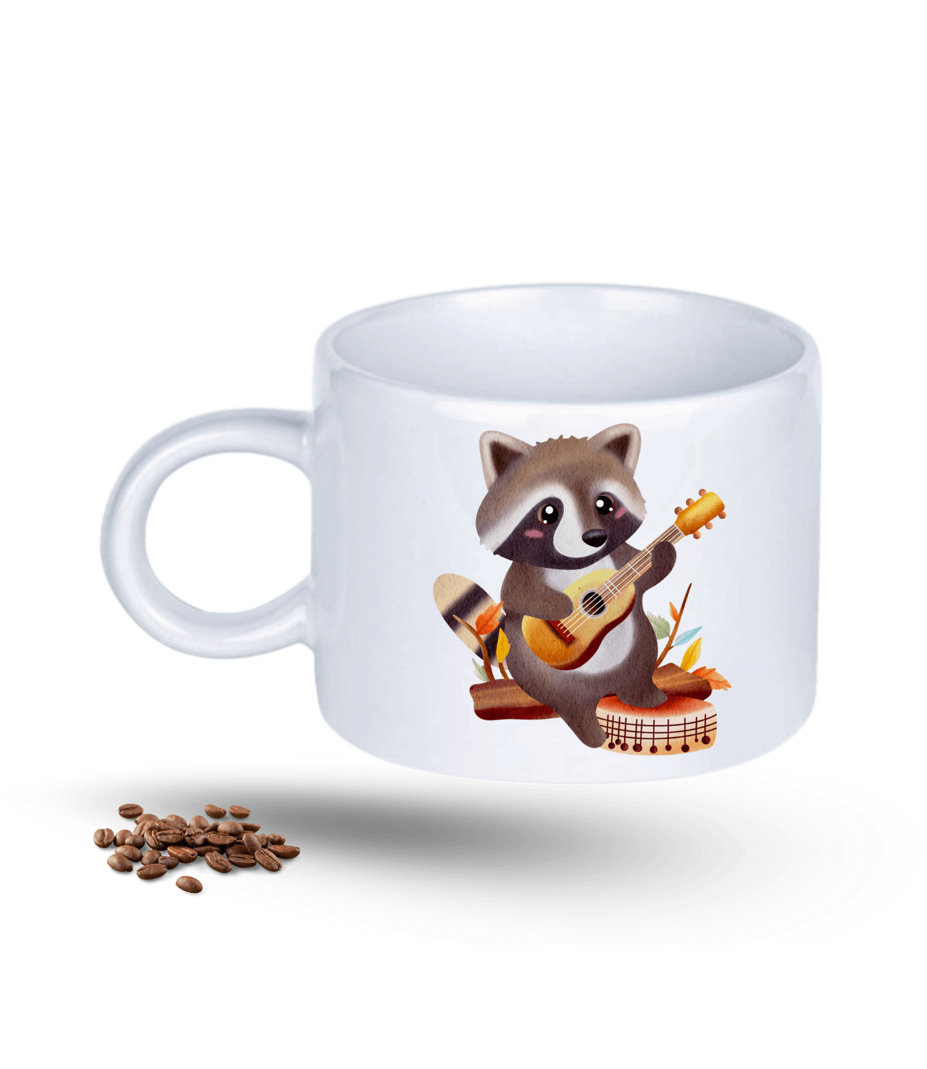 Gitar Çalan Cute Rakun Baskılı Porselen Motto Kupa Bardak