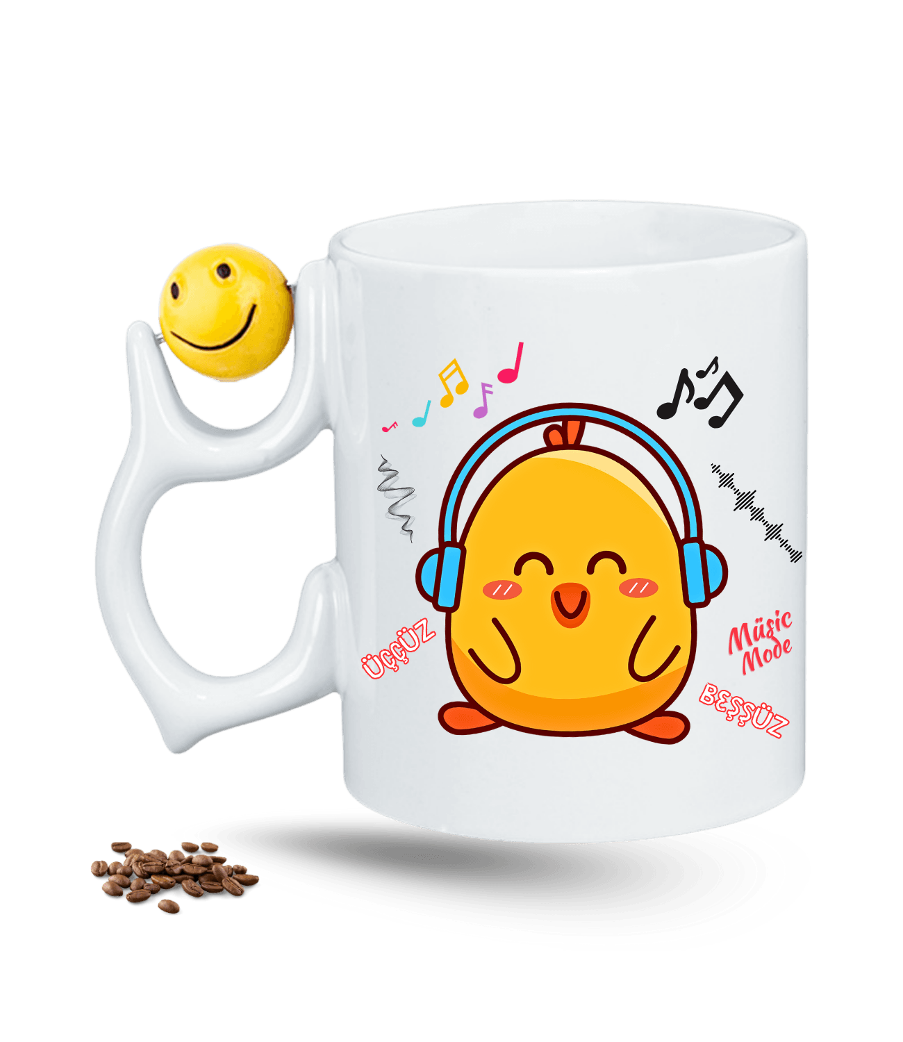 Müzik Sever Figür Baskılı Emoji Dönen Toplu Kupa Bardak Çay Kahve Fincanı