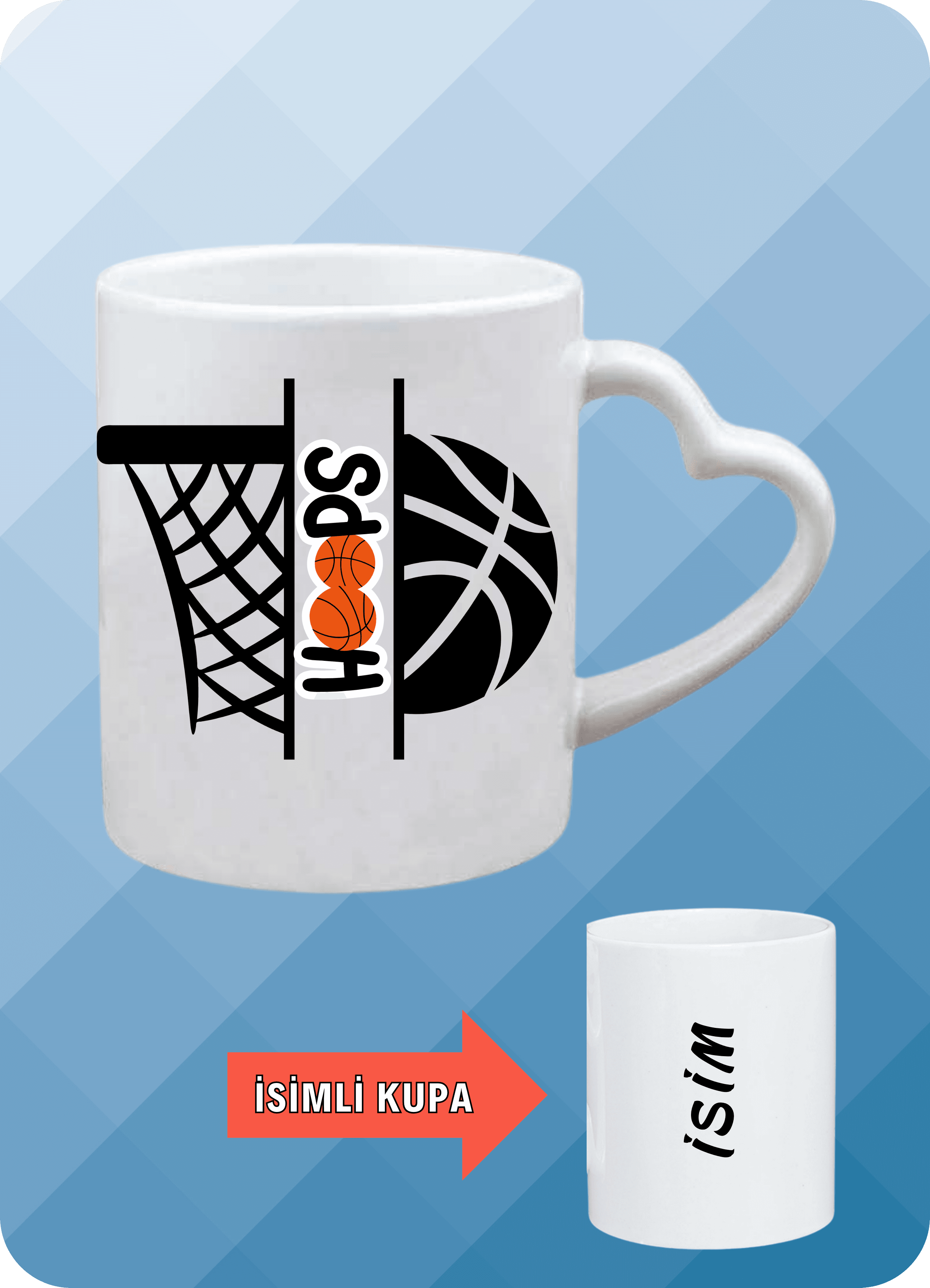 Basketbol Temalı Basket Sever Kalp Kulplu Kupa Bardak Çay Kahve Fincanı-6