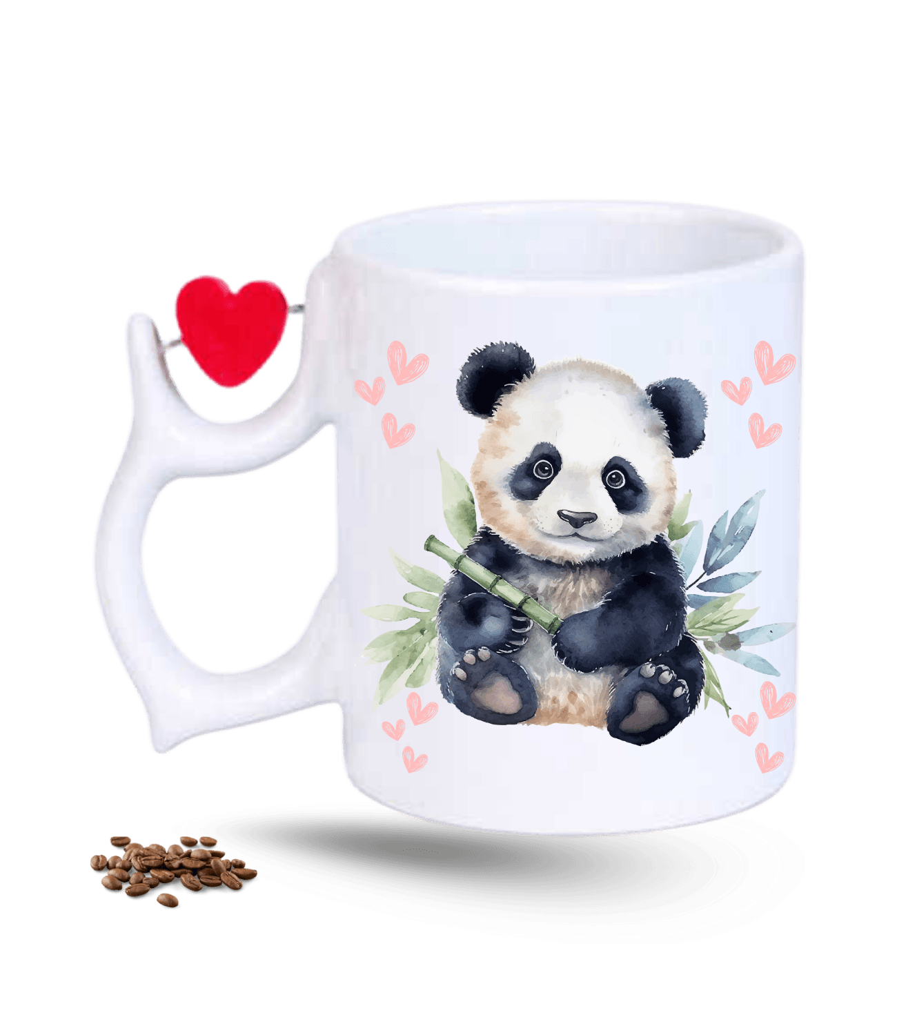 Sevimli Panda Baskılı Porselen Dönen Kalp Figürlü Kupa Bardak