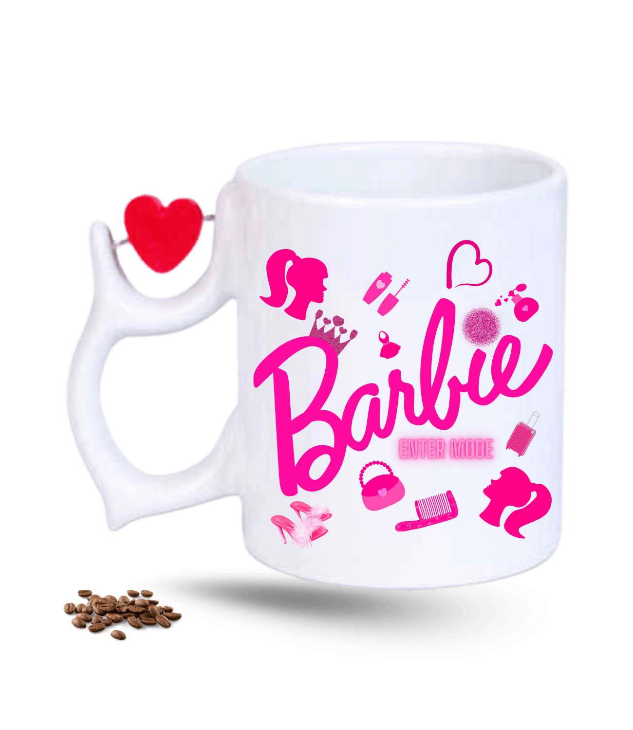Enter Mode Barbies Baskılı Porselen Dönen Kalp Figürlü Kupa Bardak