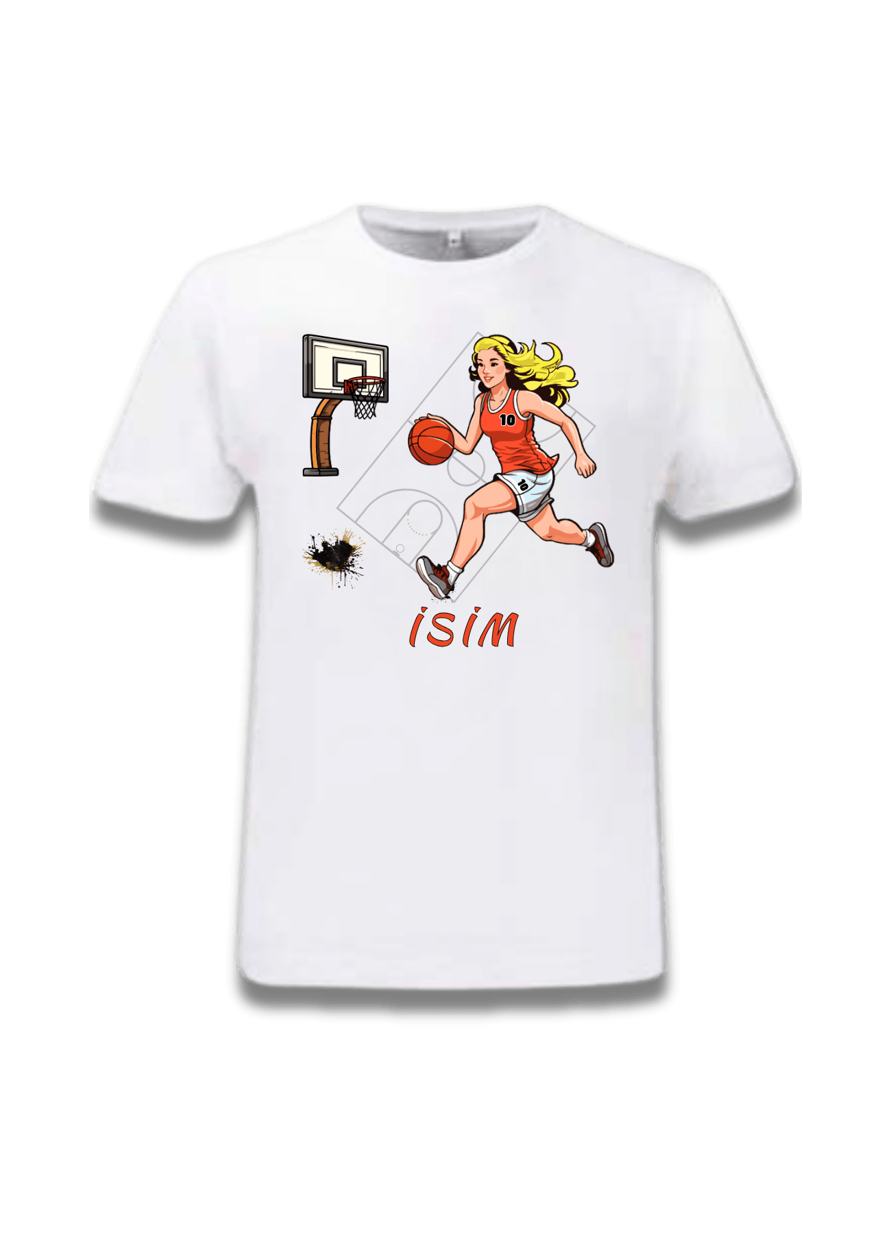 Basketbol Temalı İsimli Kadın Basketbol Oyunculu Baskılı Tişört-2