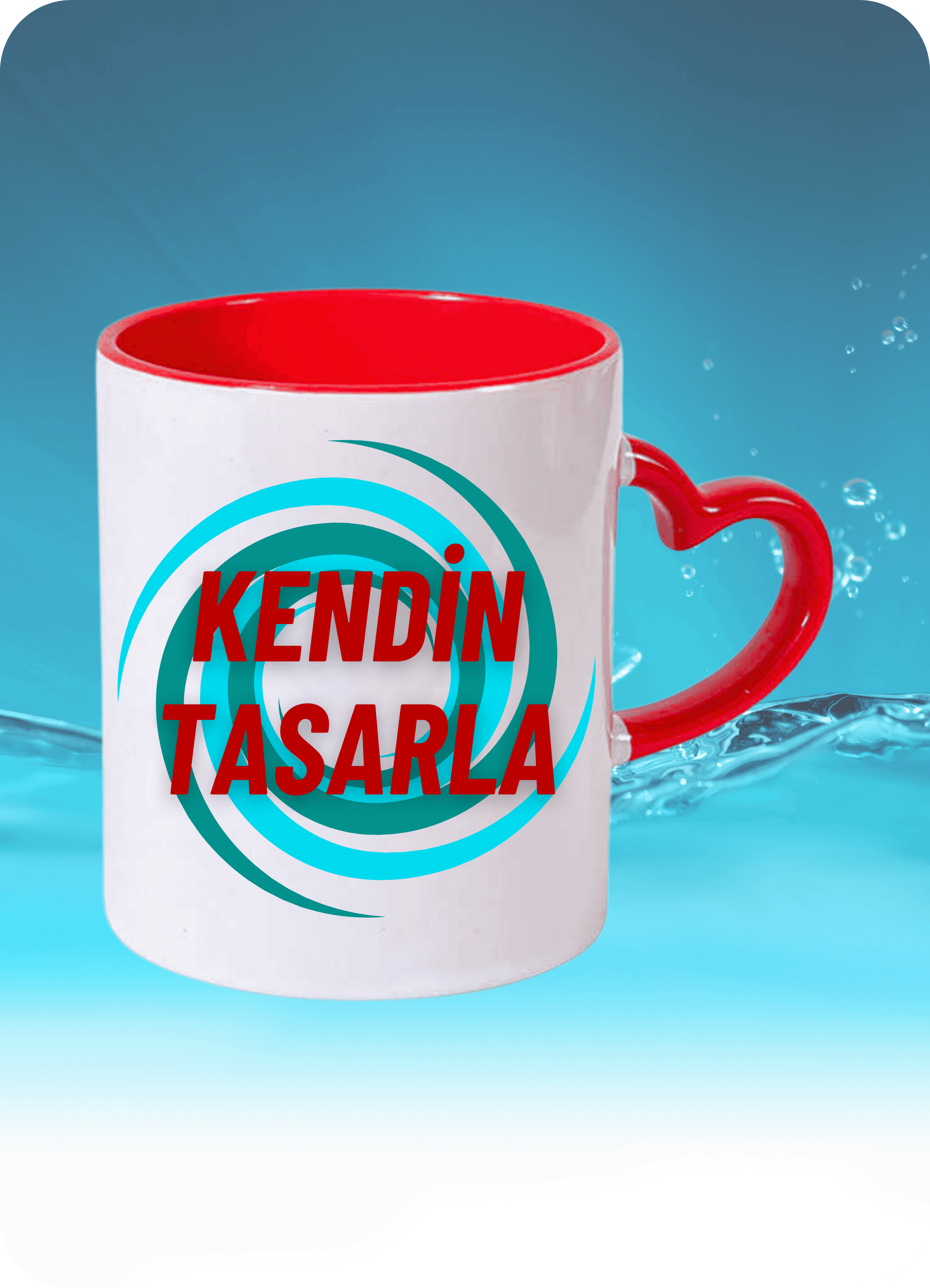 Kırmızı Kalpli Kulp Kişiye Özel İsimli Resimli Kupa Bardak Çay Kahve Fincanı
