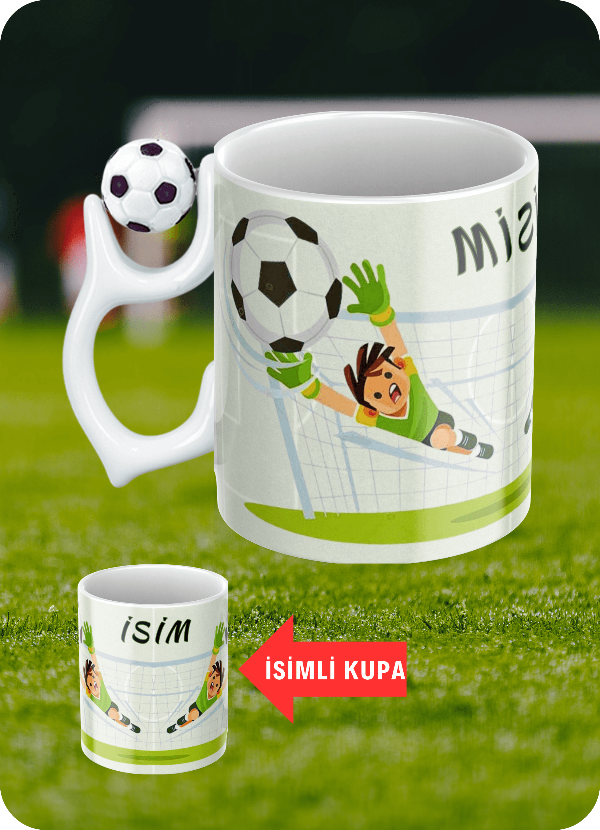 Futbol Toplu Kaleci Temalı İsimli Taraftar Kupa Bardak Çay Kahve Fincanı-2