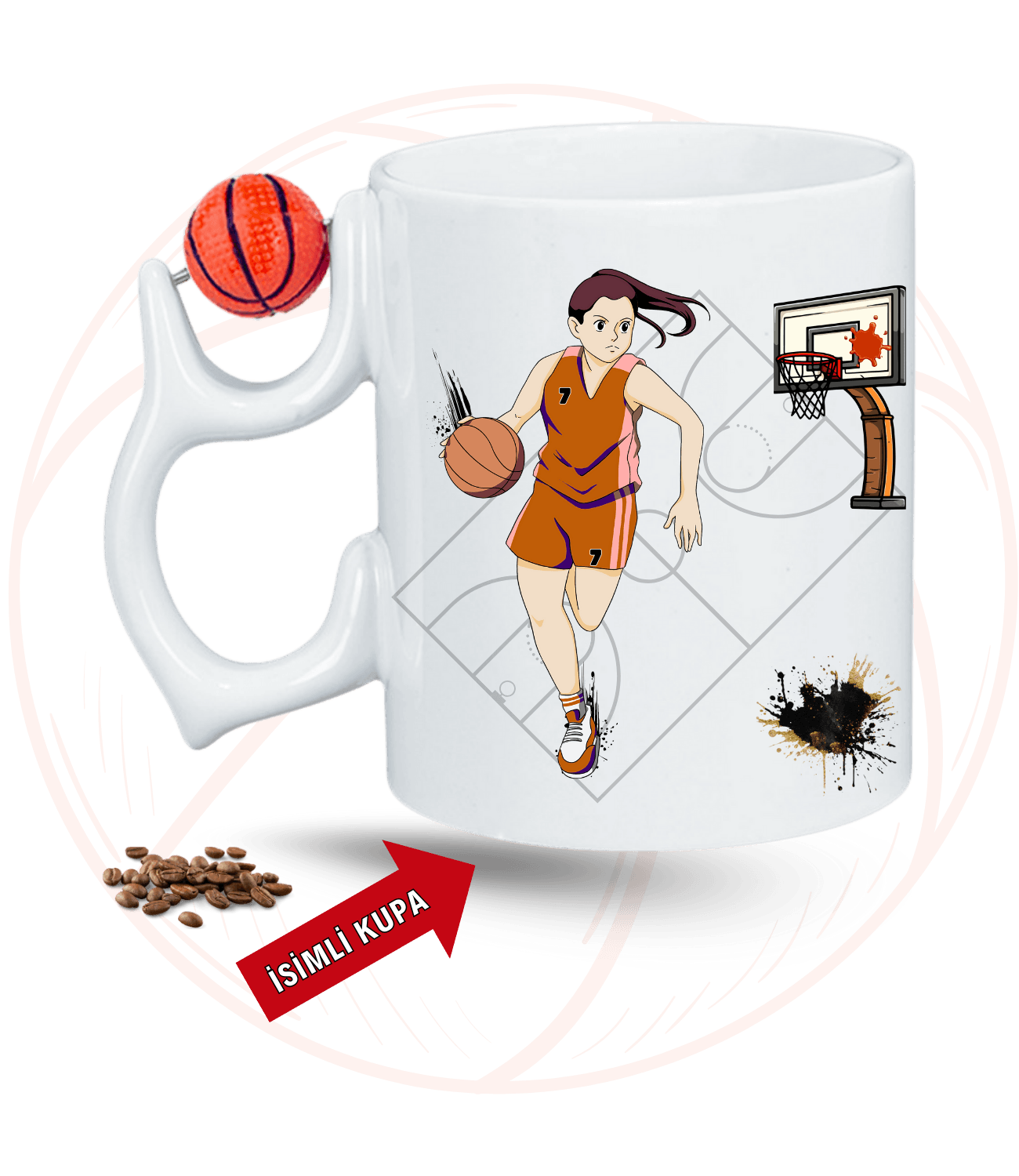 Basketbol Kadın Oyunculu Basketbol Toplu Kupa + Baskılı Pamuklu Tişört Kombin-3