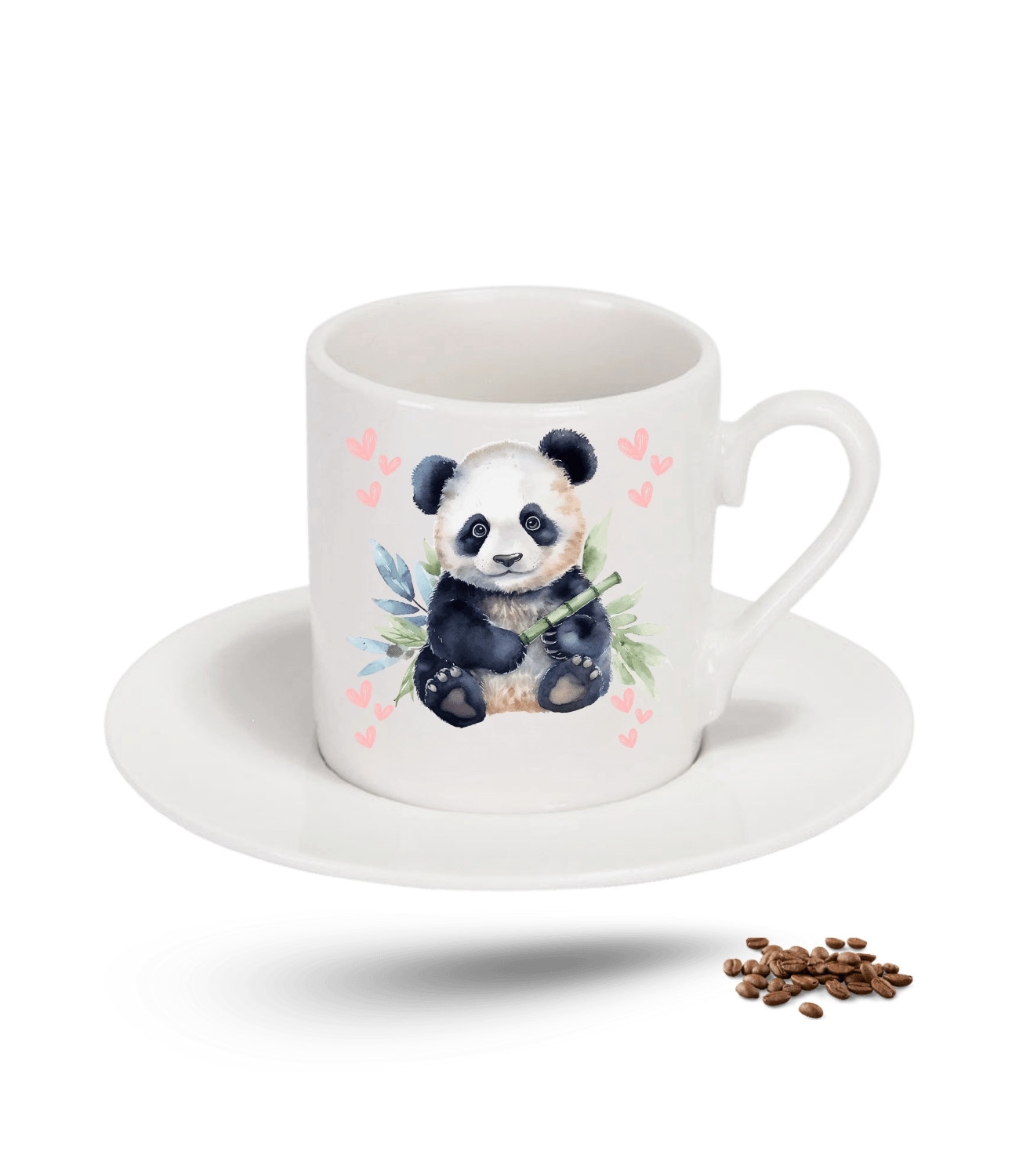 Sevimli Panda Baskılı Porselen Türk Kahvesi Fincanı Tekli
