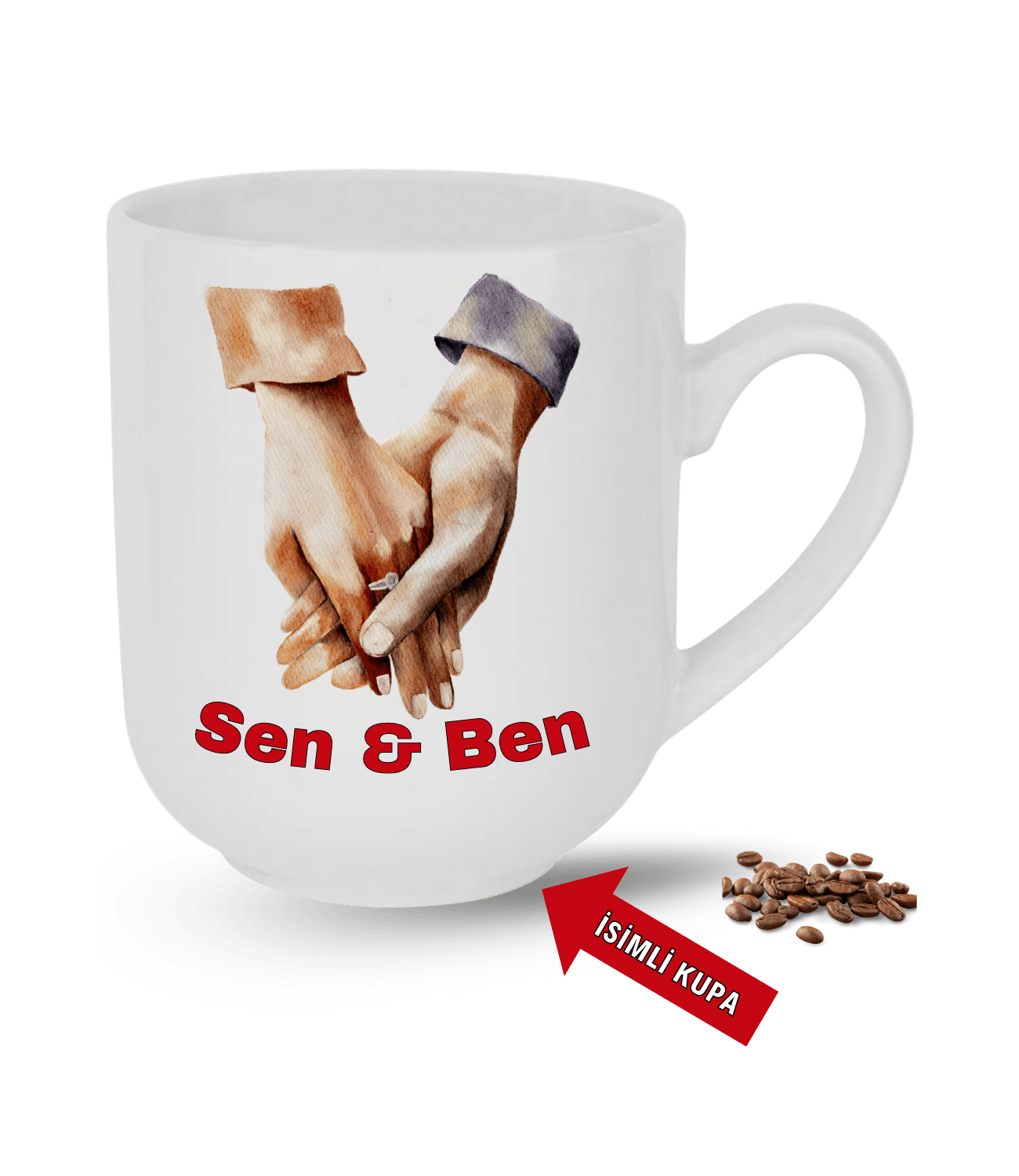 Aşk Temalı Sen ve Ben İsimli Kupa Kalpli Baskılı Elit Lüx Porselen Kupa Bardak-5