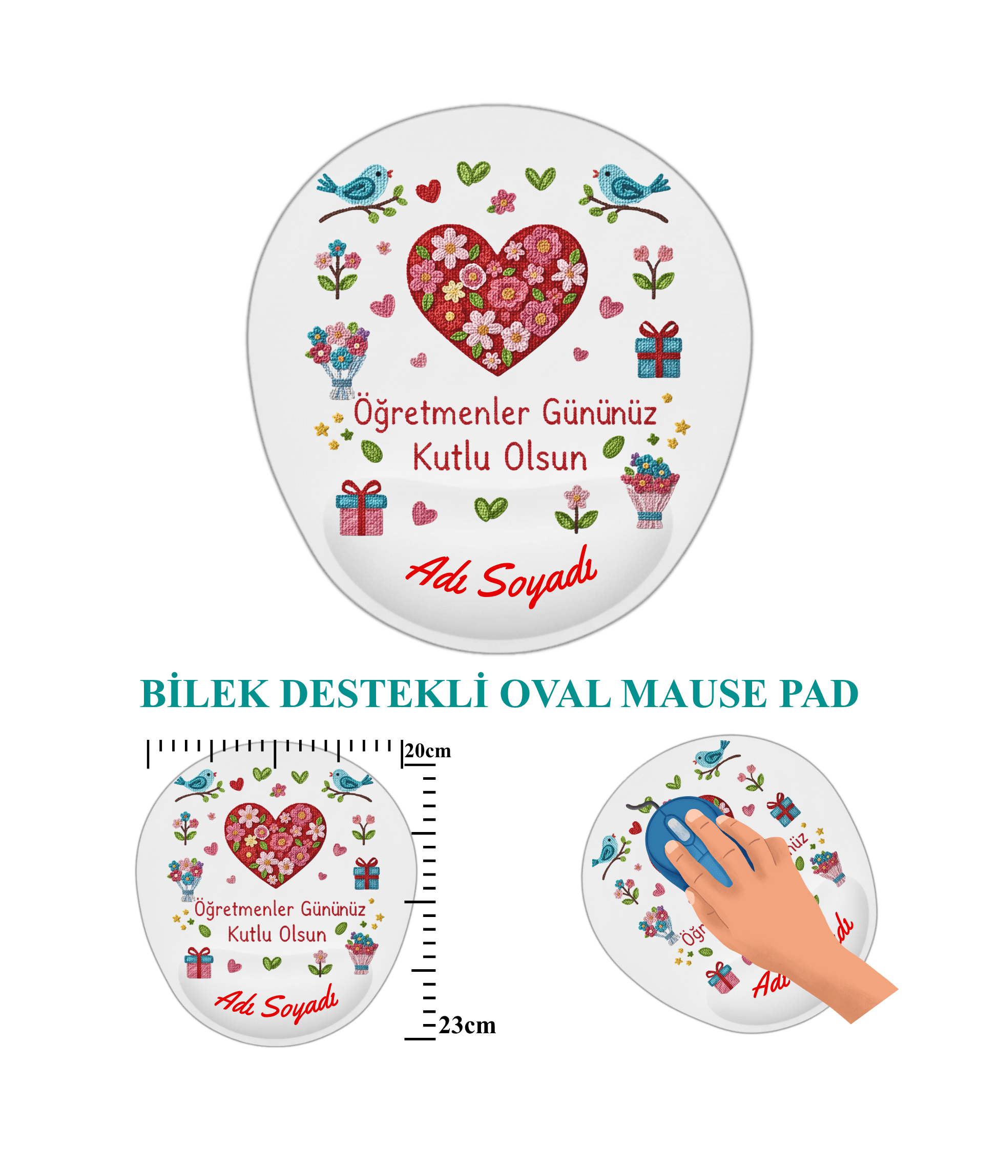 Öğretmenler Günü Hediyesi Oval Bilek Destekli Mause Ped -1