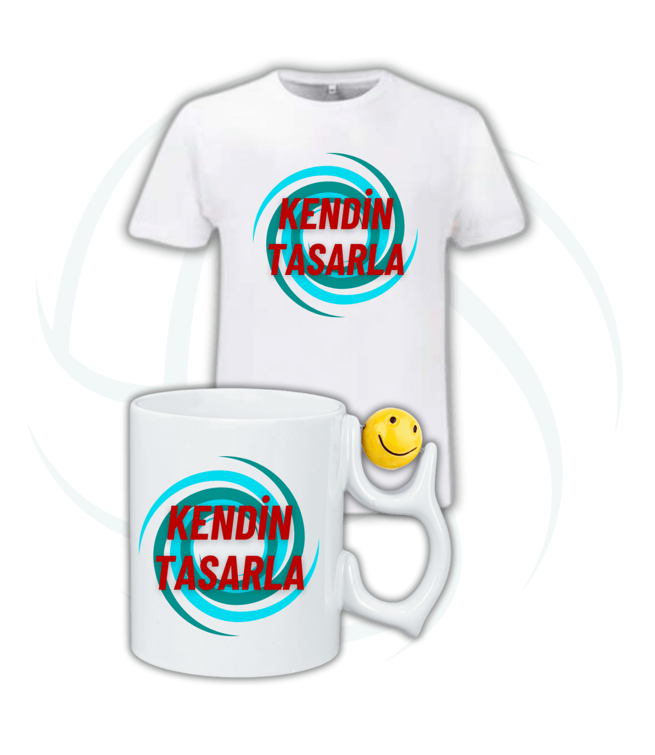 Kişiye Özel Baskılı Smile Emoji Toplu Kupa + Pamuklu Tişört Kombin