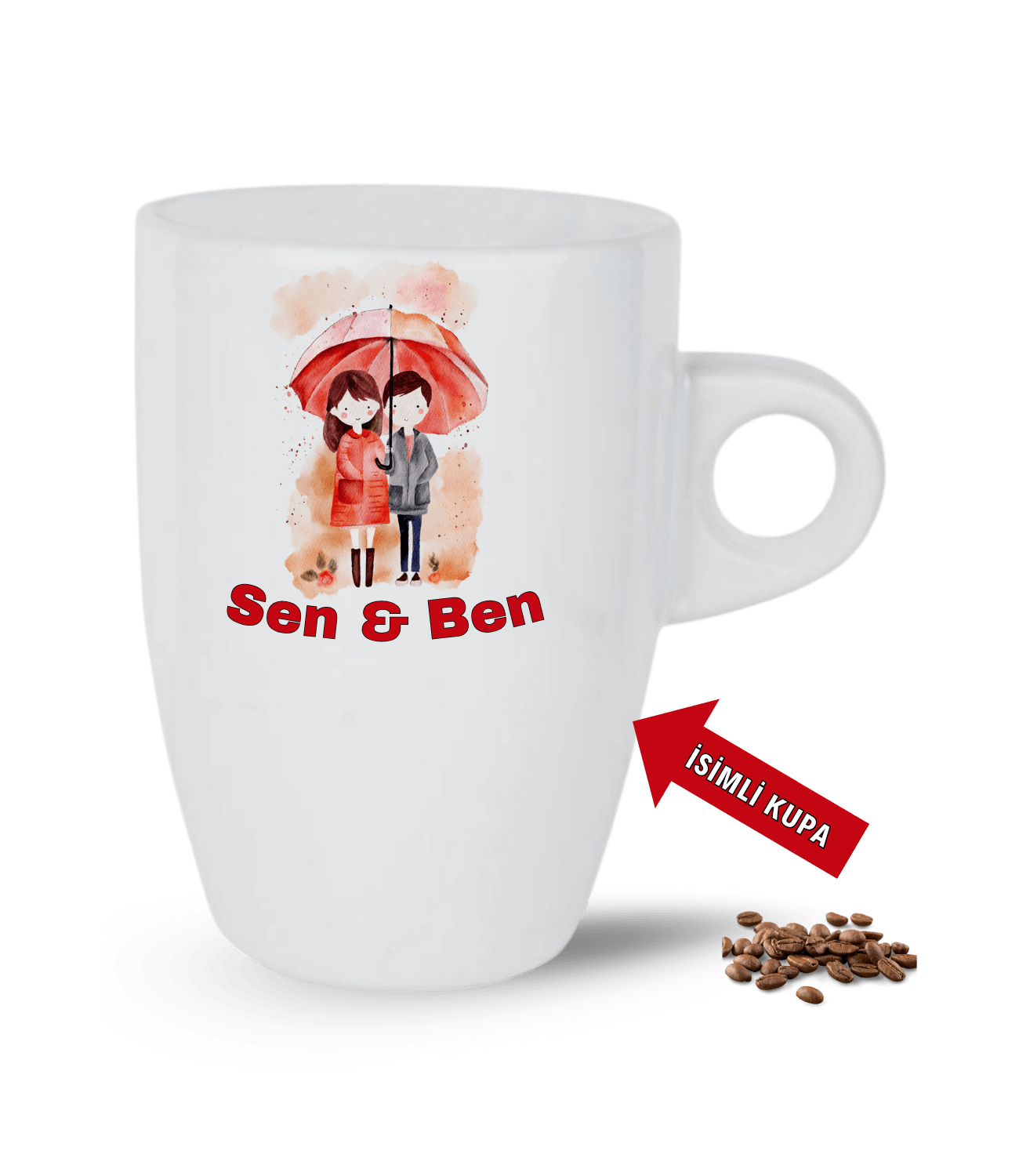 Aşk Temalı Sen ve Ben İsimli Kupa Kalpli Baskılı Porselen Latte Kupa Bardak-4