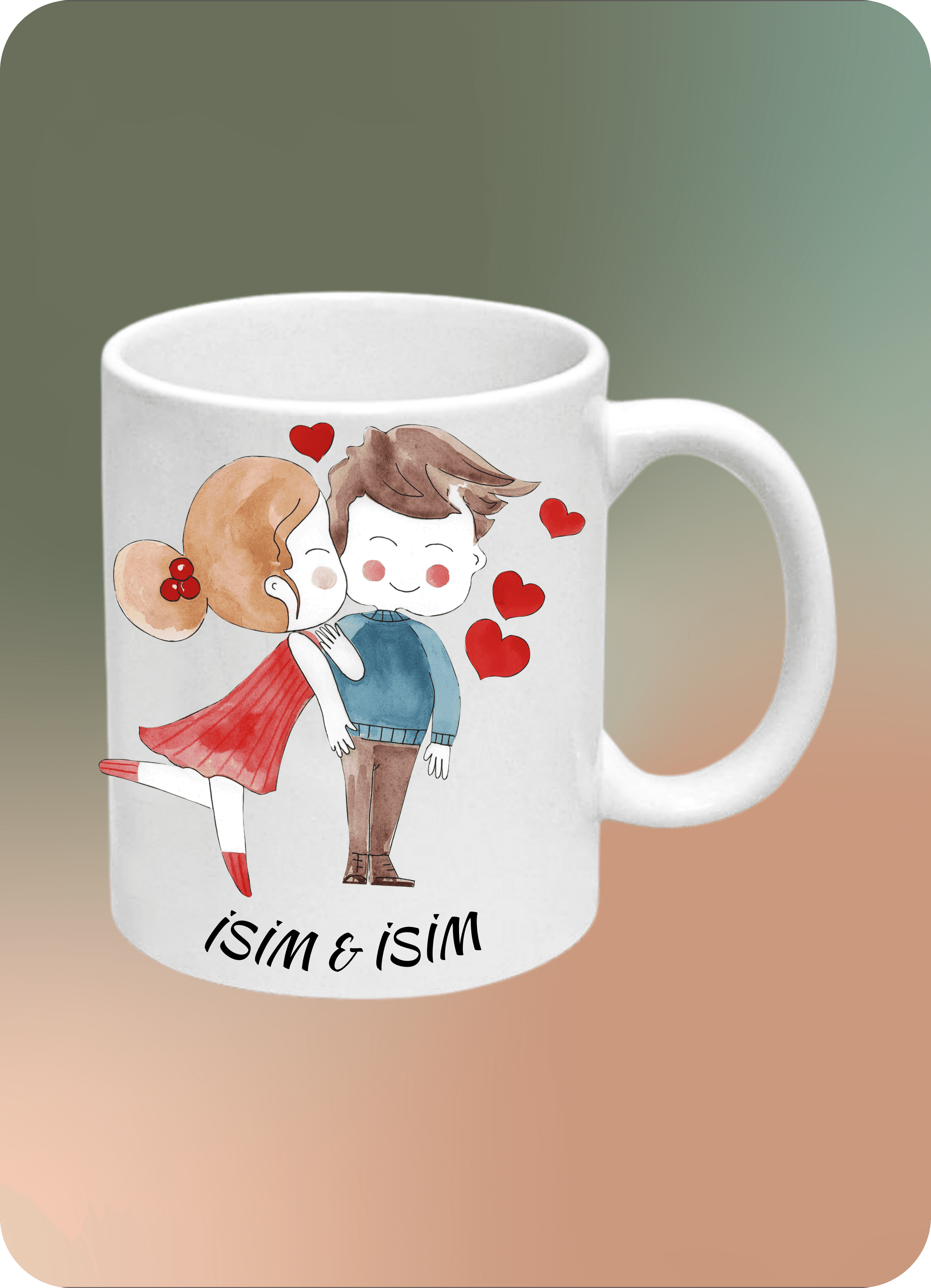 Romantik Öpücük Mutlu Çift Baskılı İsimli Kupa Bardak Çay Kahve Fincanı