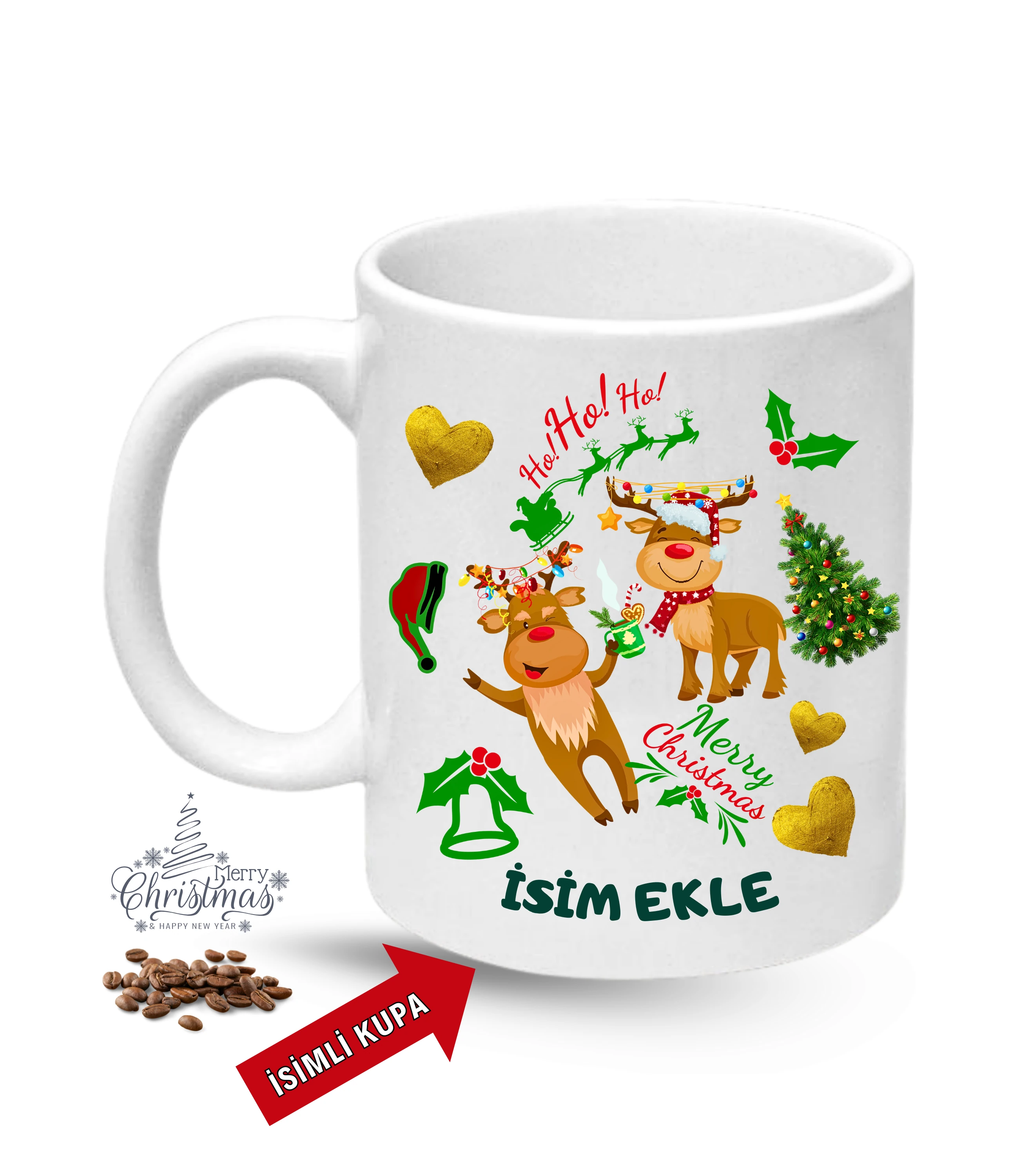 Yılbaşı Hediyesi Noel Kurabiyeleri İsimli Baskılı Porselen Kupa Bardak