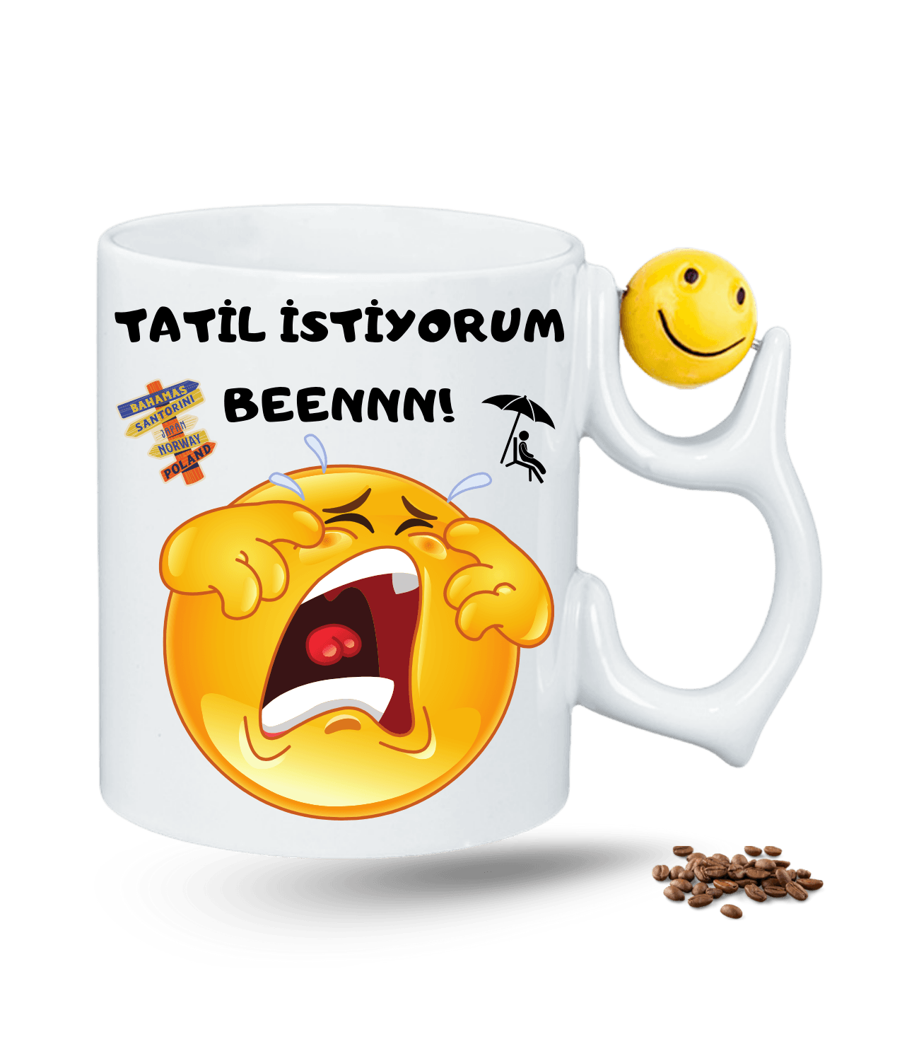 Tatil İstiyorum Ağlayan Emoji Baskılı Emoji Dönen Toplu Kupa Bardak Çay Kahve Fincanı