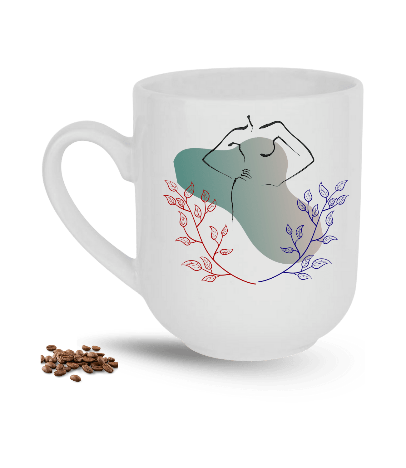 Sluet Temalı Modern Kadın Baskılı Elit Lüx Porselen Kupa Bardak