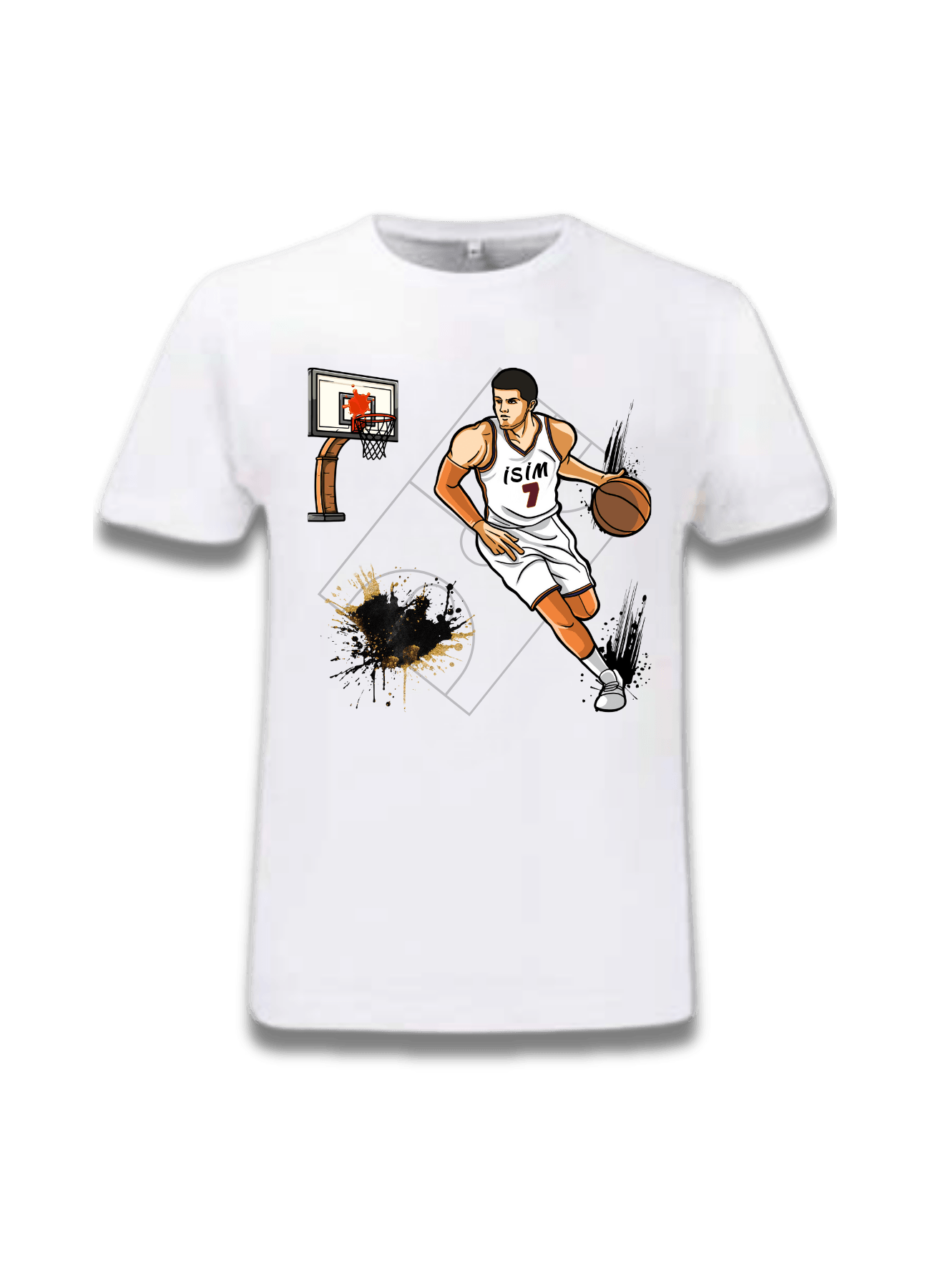 Basketbol Temalı İsimli Erkek Basketbol Oyunculu Baskılı Tişört-1