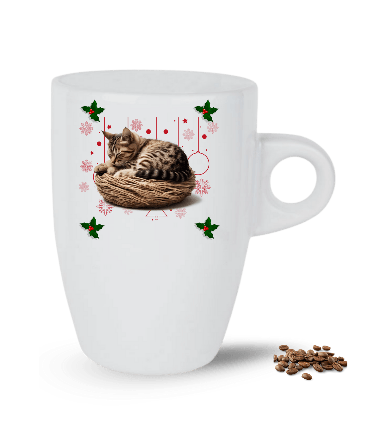 Noel Kedi Temalı Kedi Sever Baskılı Porselen Latte Kupa Bardak