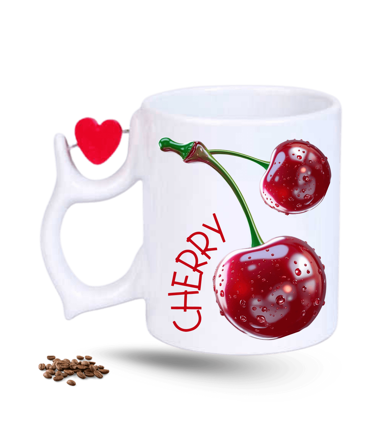 3d Kiraz Cherry Baskılı Porselen Dönen Kalp Figürlü Kupa Bardak