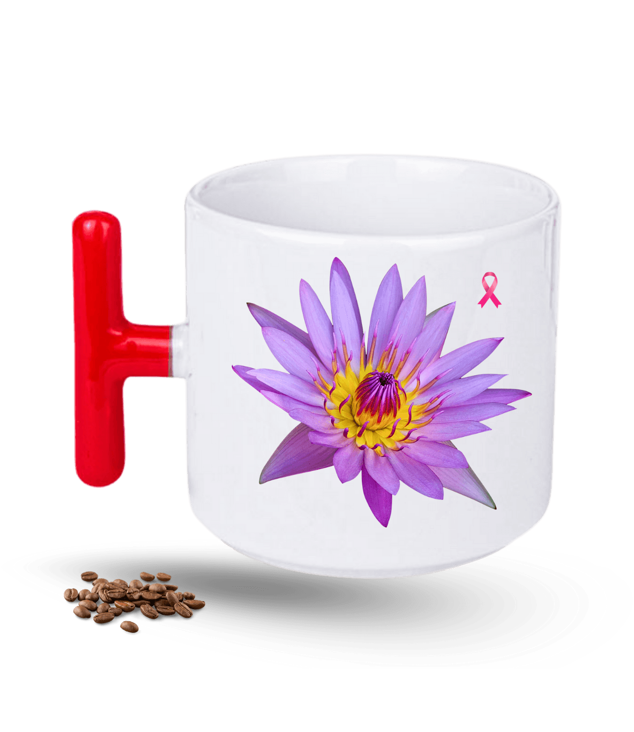 Mor Lotus Çiçeği Baskılı T Saplı Porselen Kupa Bardak
