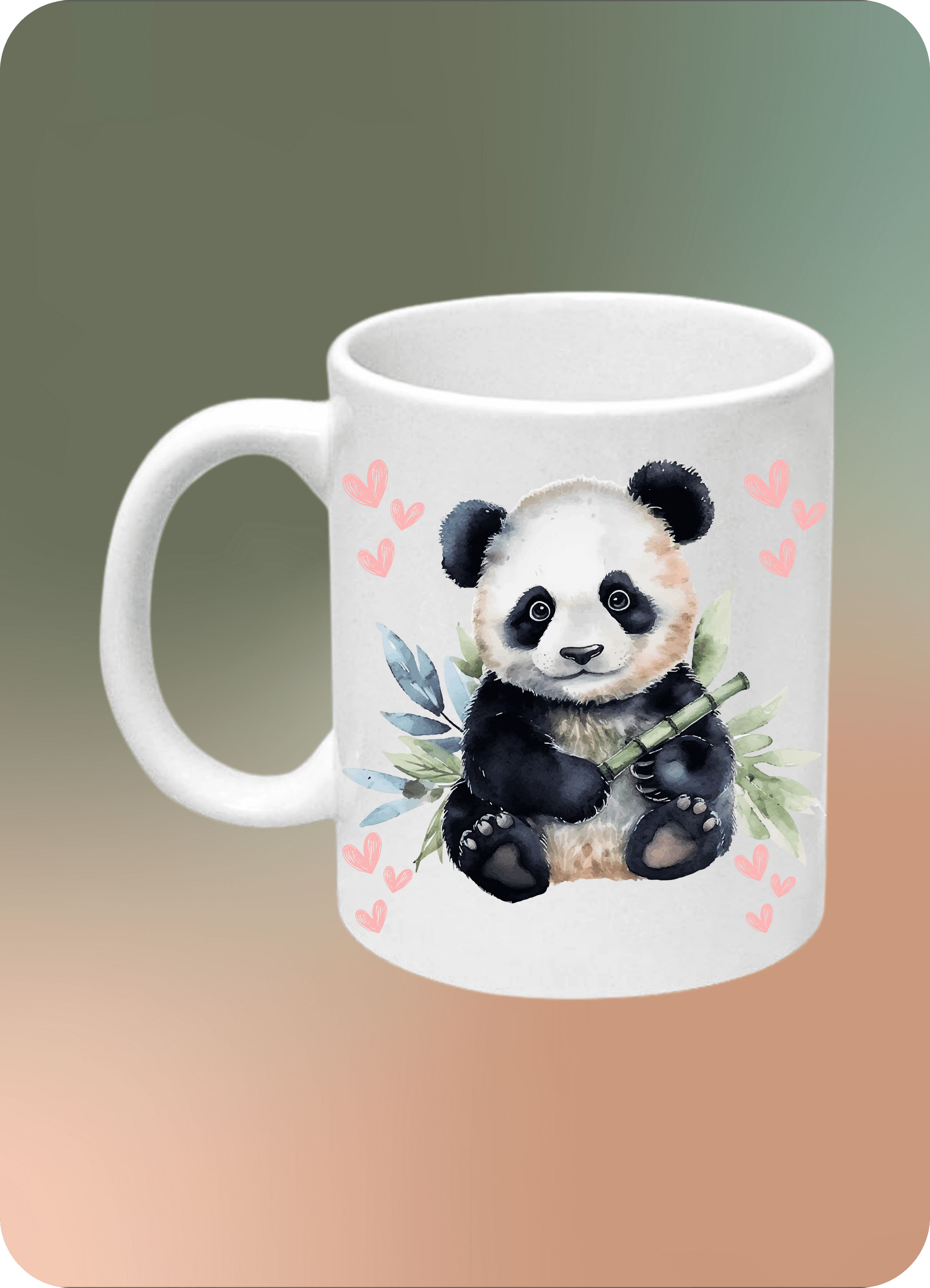 Kalpli Sevgili Panda Baskılı Kupa Bardak Çay Kahve Fincanı