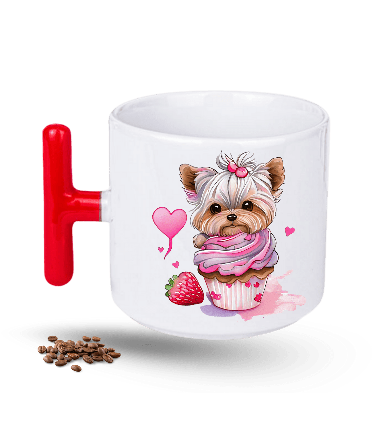Terrier Cute Köpek Sever Baskılı T Saplı Porselen Kupa Bardak