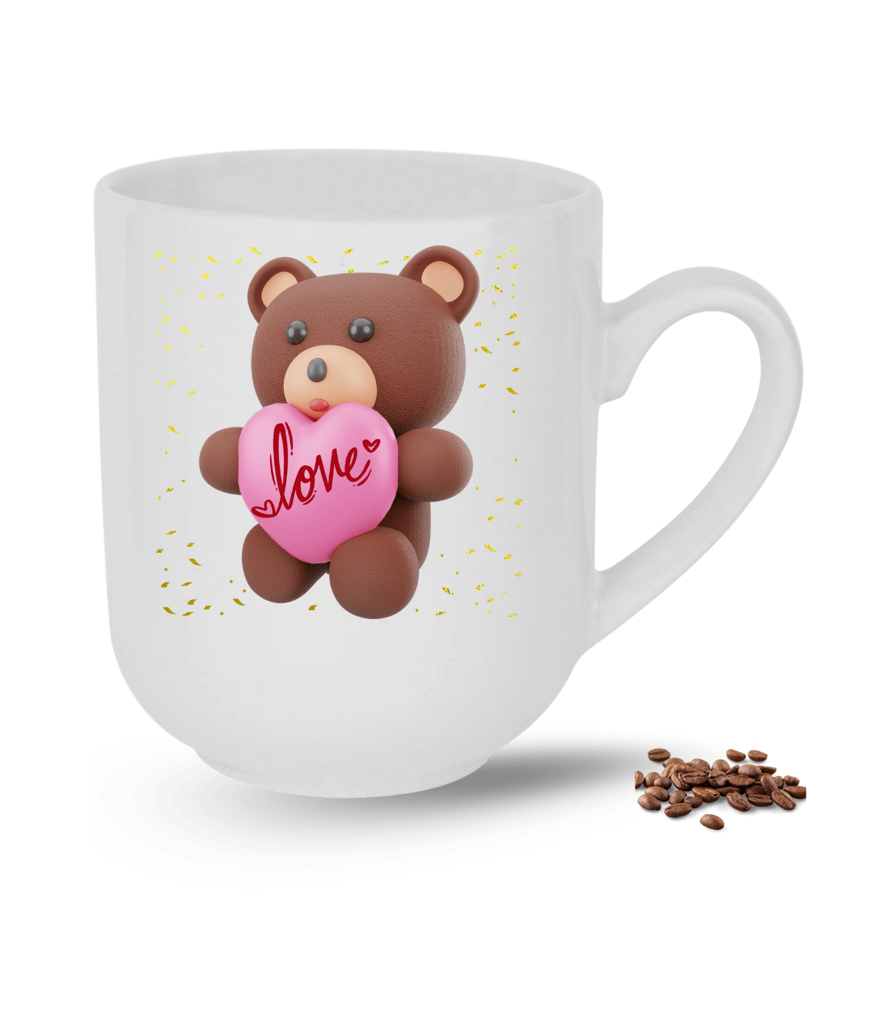 Aşk Temalı Love Ayıcık Baskılı Elit Lüx Porselen Kupa Bardak