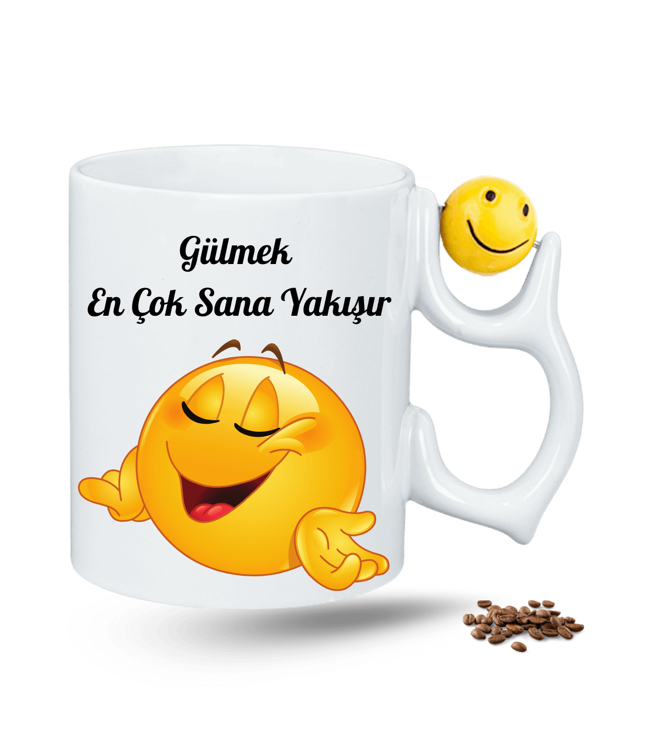 Gülmek Sana Çok Yakışır Baskılı Emoji Dönen Toplu Kupa Bardak Çay Kahve Fincanı