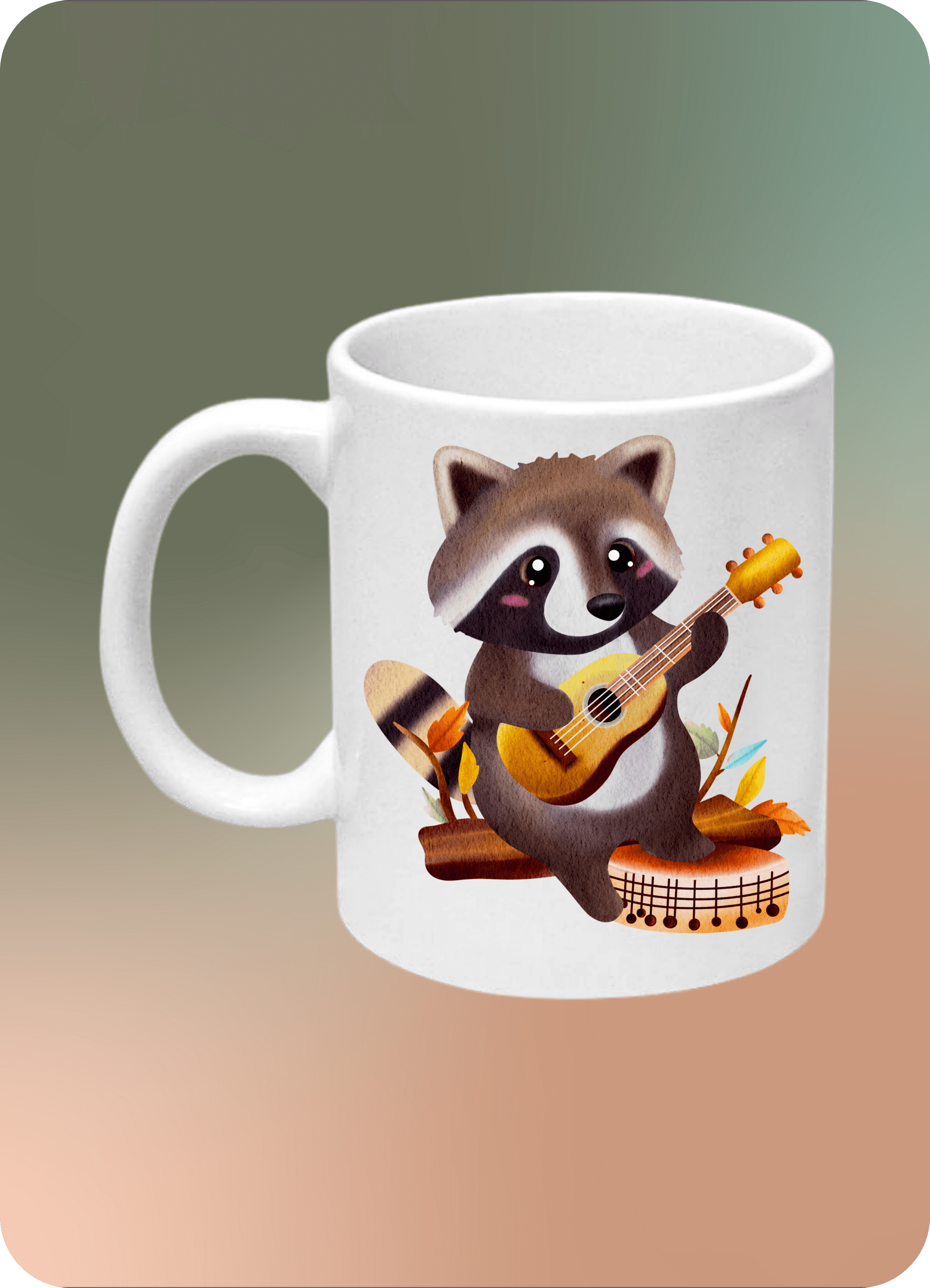 Gitarist Rakun Baskılı Kupa Bardak Çay Kahve Fincanı