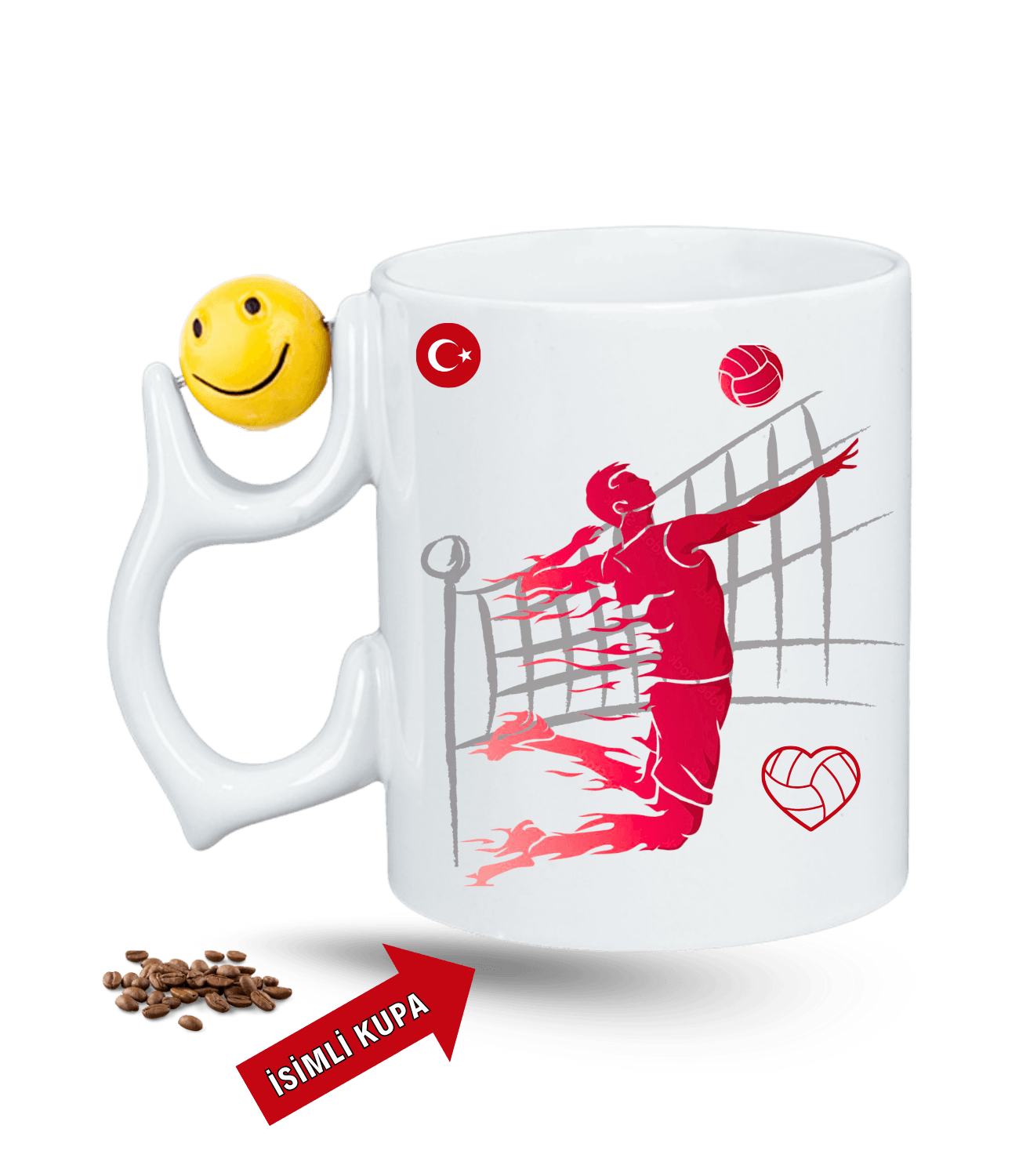 Voleybol Temalı Erkek Oyunculu Smaç Baskılı Emoji Dönen Toplu Kupa Bardak Çay Kahve Fincanı