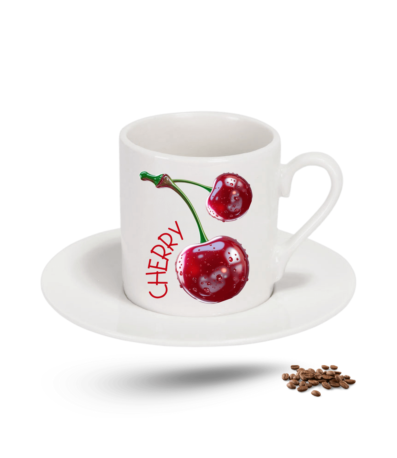 3d Kiraz Cherry Baskılı Porselen Türk Kahvesi Fincanı Tekli