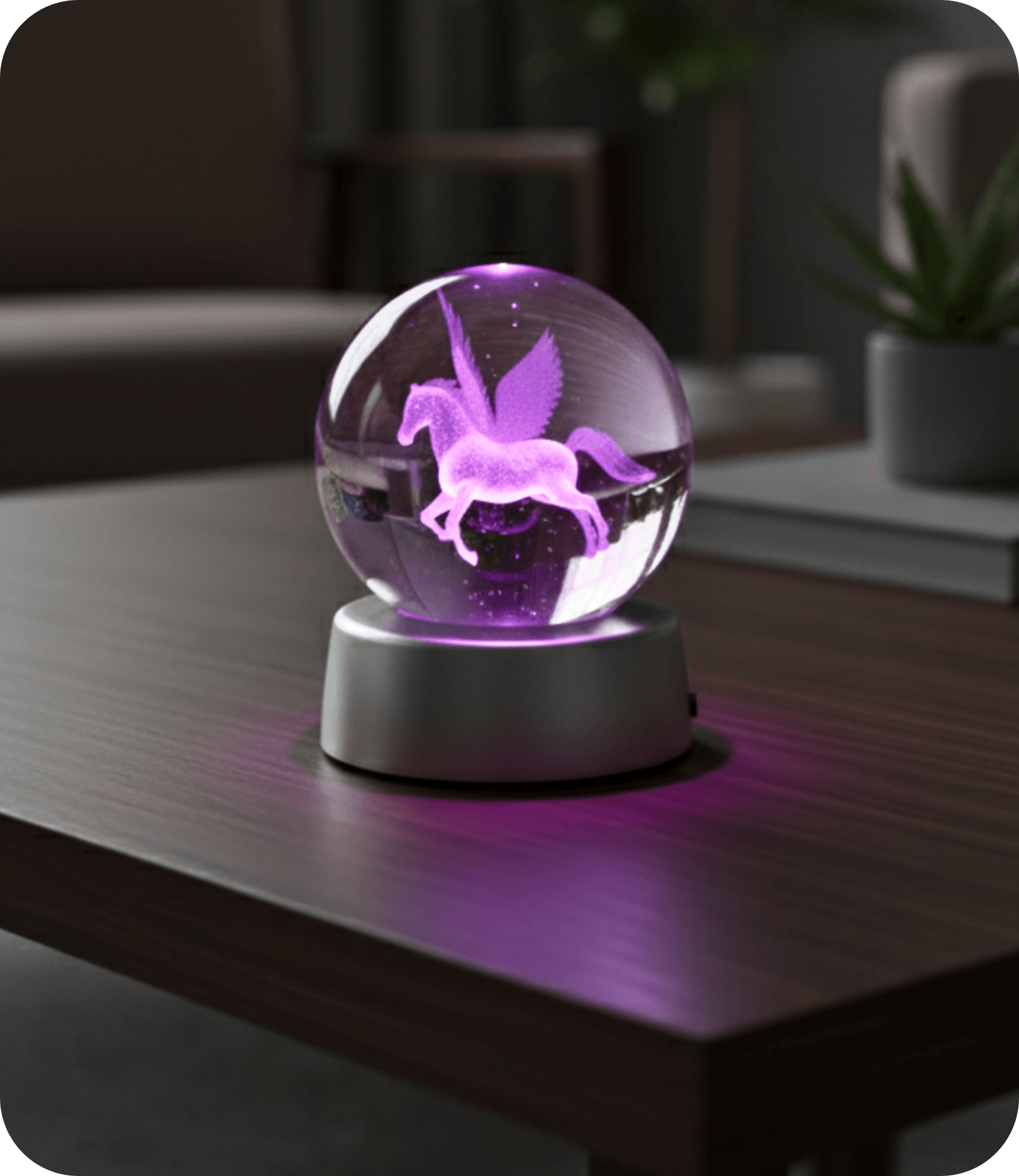 Cam Küre Rgb Işıklı Pegasus At Temalı Renk Değiştiren Standlı Pilli