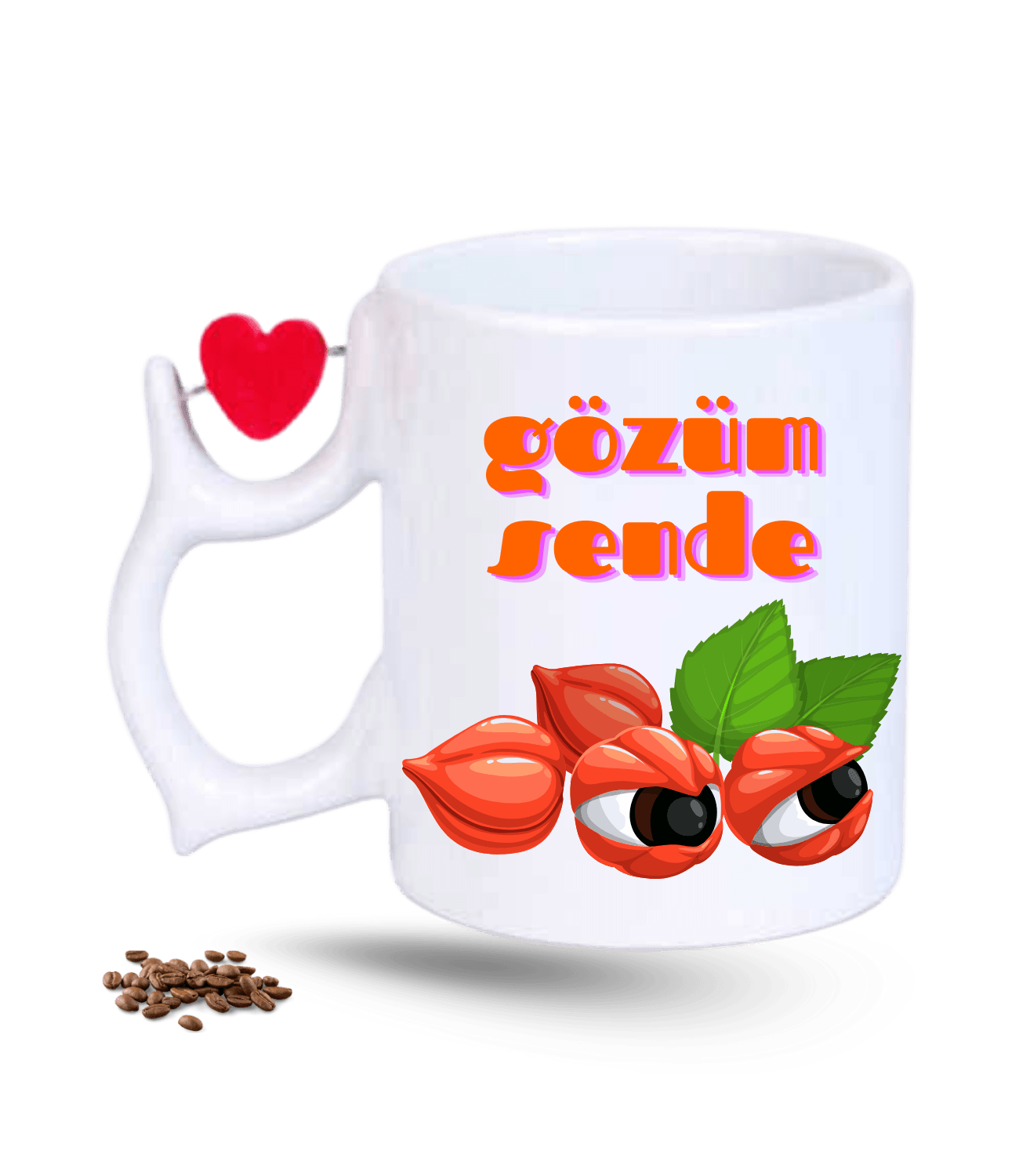 Gözüm Sende Baskılı Porselen Dönen Kalp Figürlü Kupa Bardak
