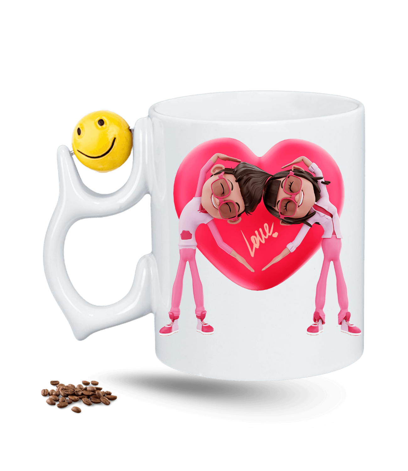 Sevgililer Love Kalp Baskılı Emoji Dönen Toplu Kupa Bardak Çay Kahve Fincanı