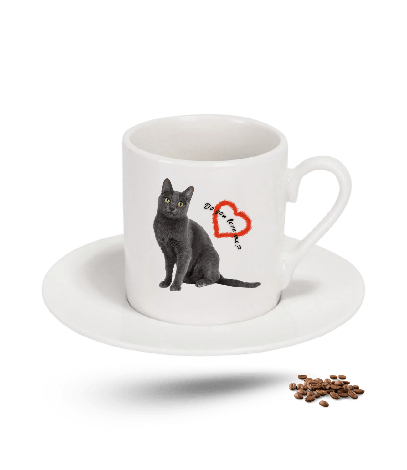 British Kedi Temalı Kedi Sever Baskılı Porselen Türk Kahvesi Fincanı Tekli