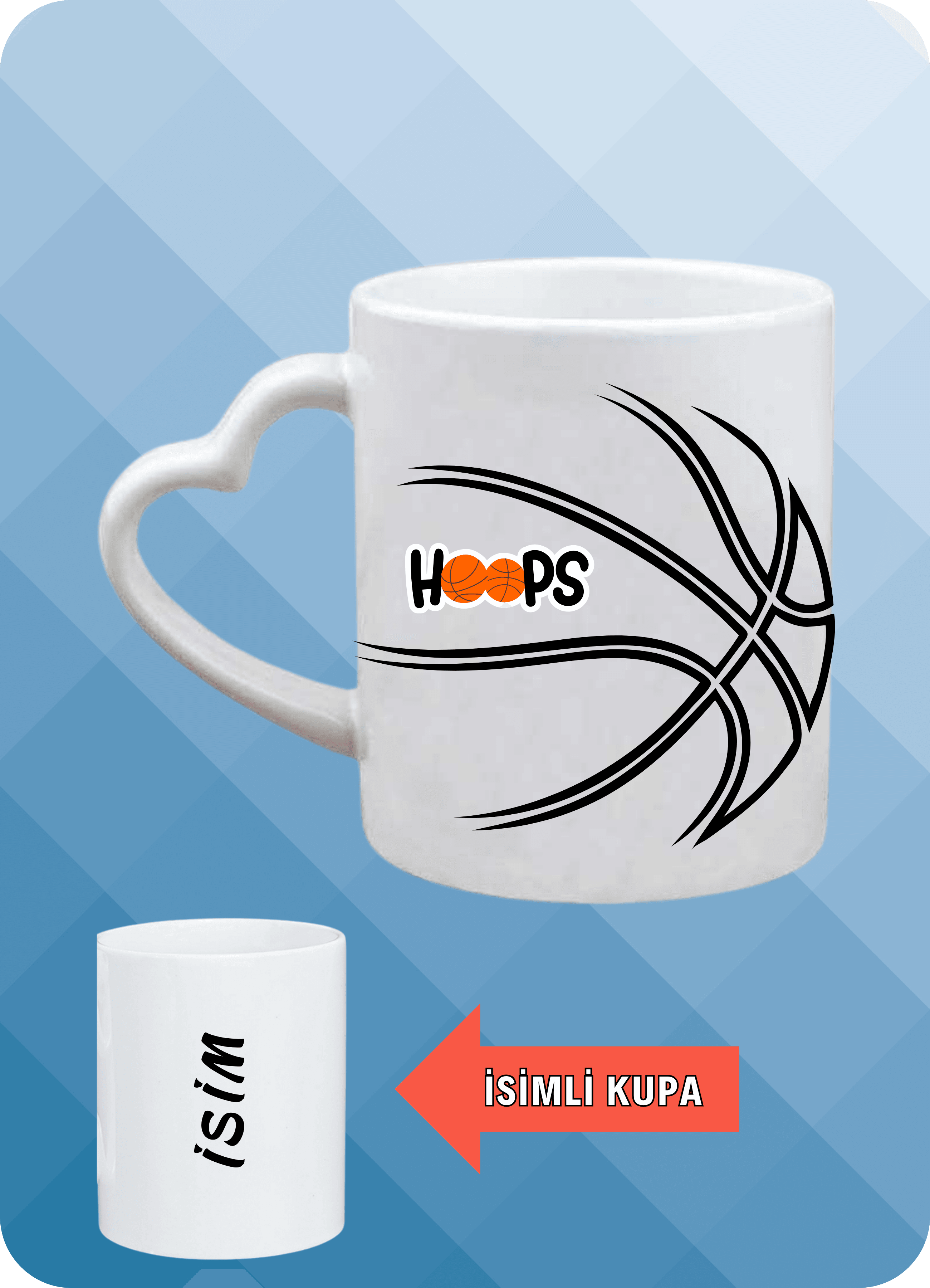 Basketbol Temalı Basket Sever Kalp Kulplu Kupa Bardak Çay Kahve Fincanı-3