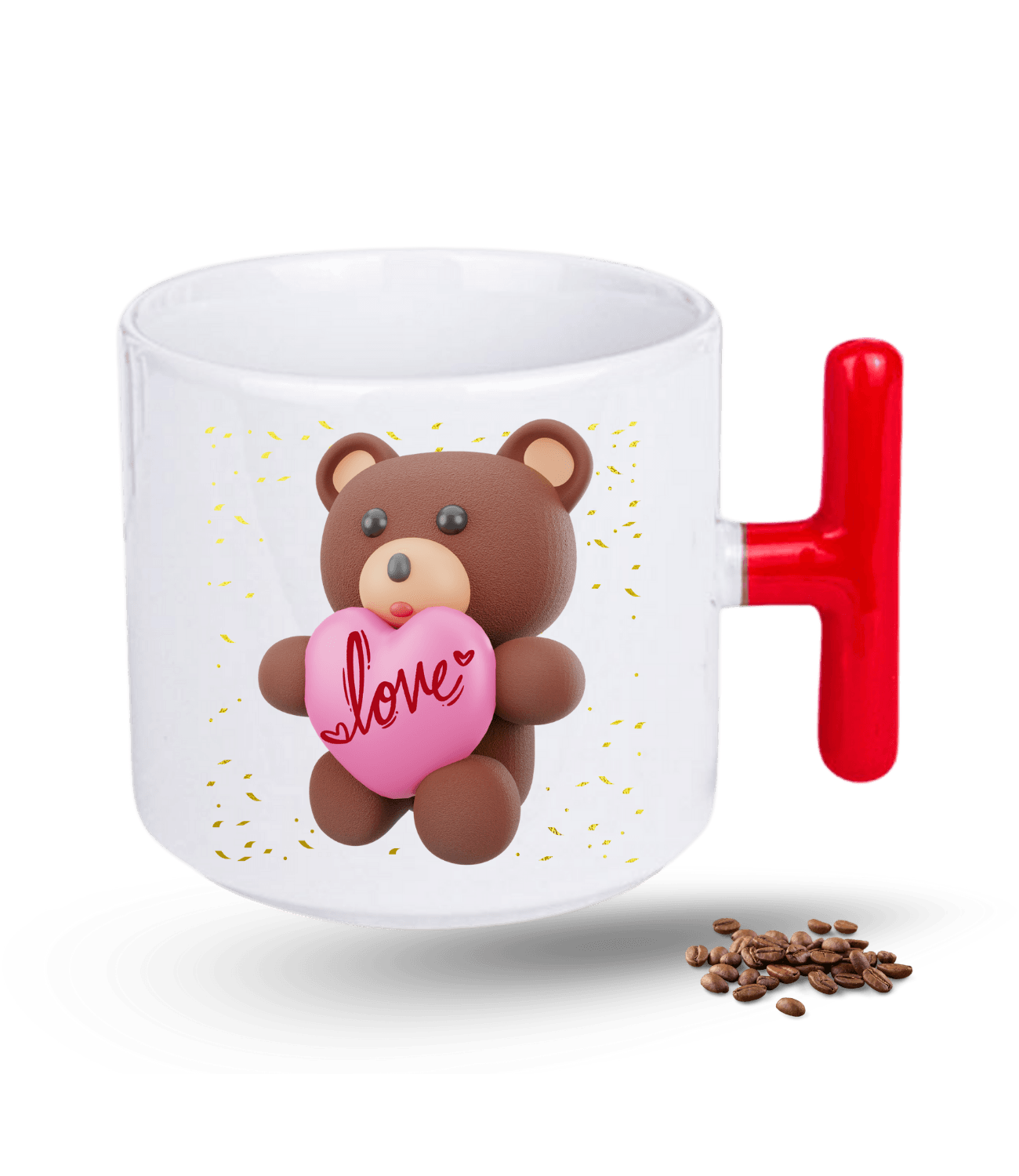 Aşk Temalı Love Ayıcık Baskılı T Saplı Porselen Kupa Bardak