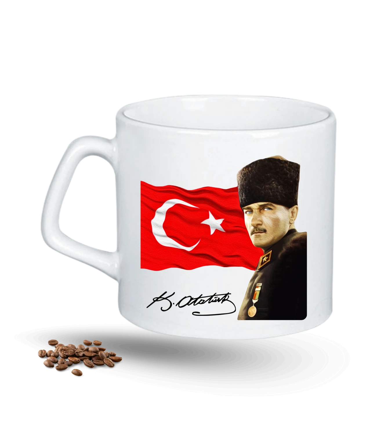 Atatürk İmza Temalı Bayrak Baskılı Porselen Afilli Kupa Bardak