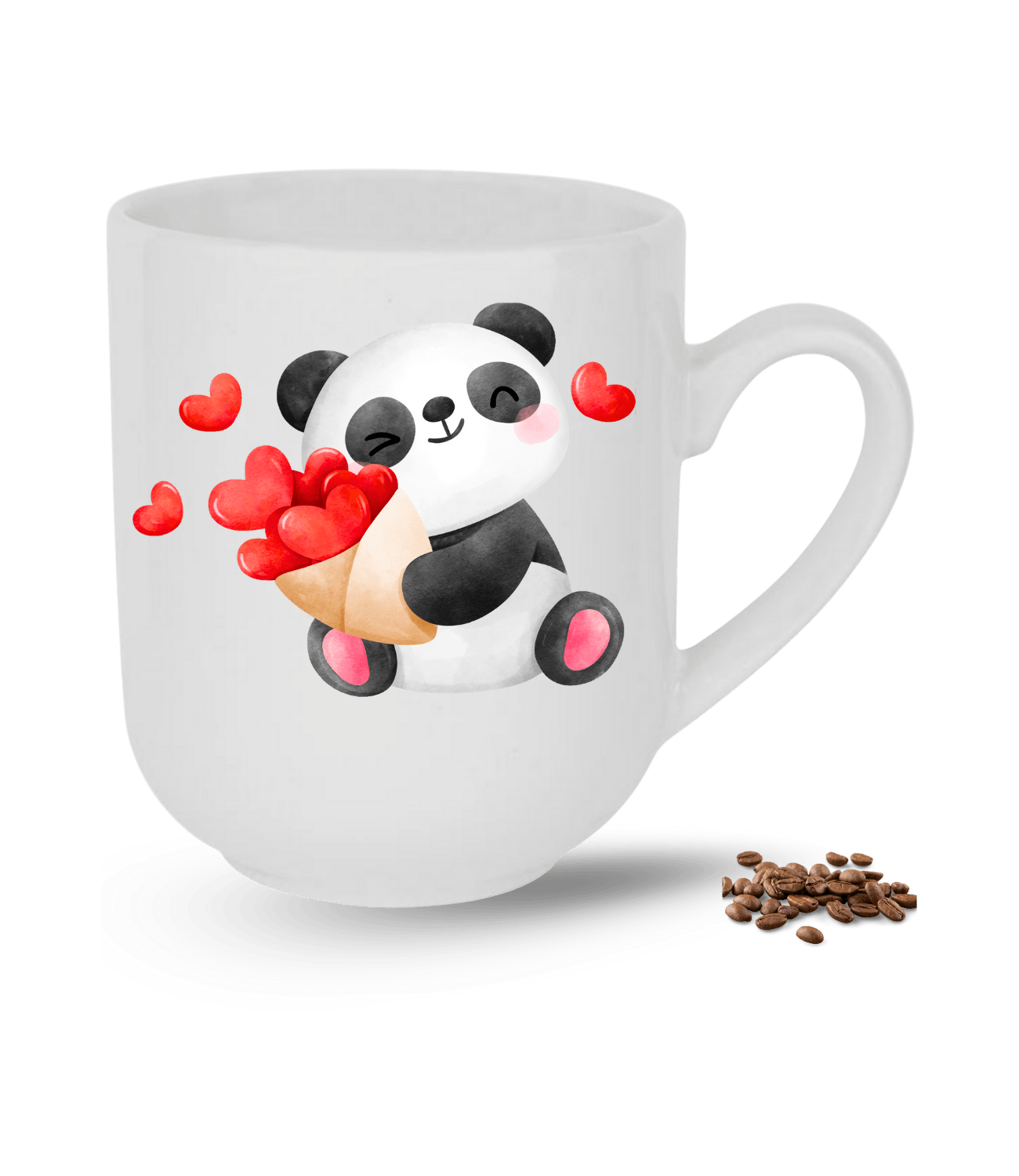 Aşk Temalı Kalpli Panda Baskılı Elit Lüx Porselen Kupa Bardak